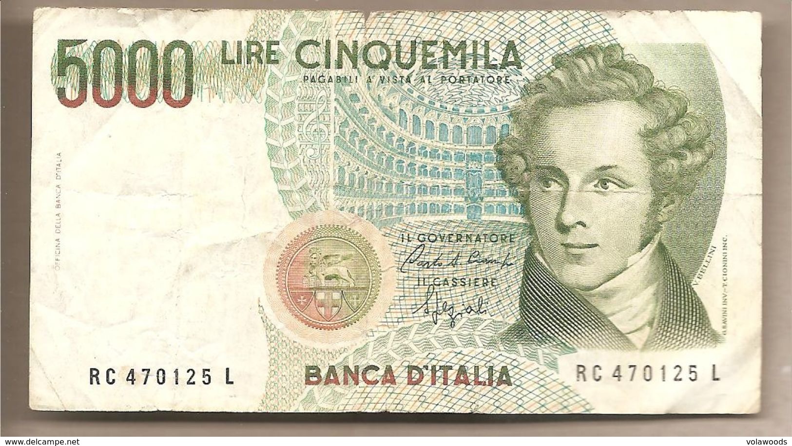 Italia - Banconota Circolata Da 5000 Lire "Bellini" P-111b.2 - 1992 #19 - 5.000 Lire