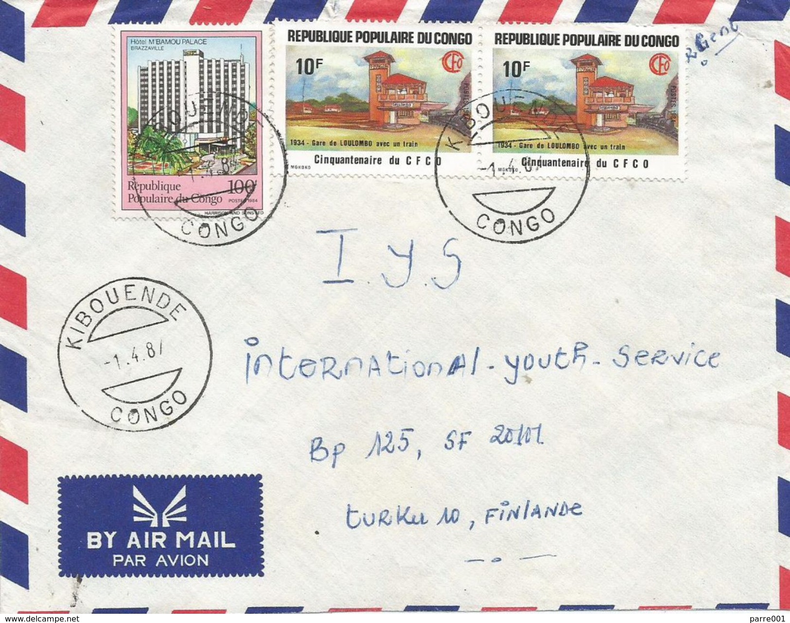 Congo 1987 Kibouende Railway Station Architecture Radisson Blu M'Bamou Palace Hotel Cover - Afgestempeld