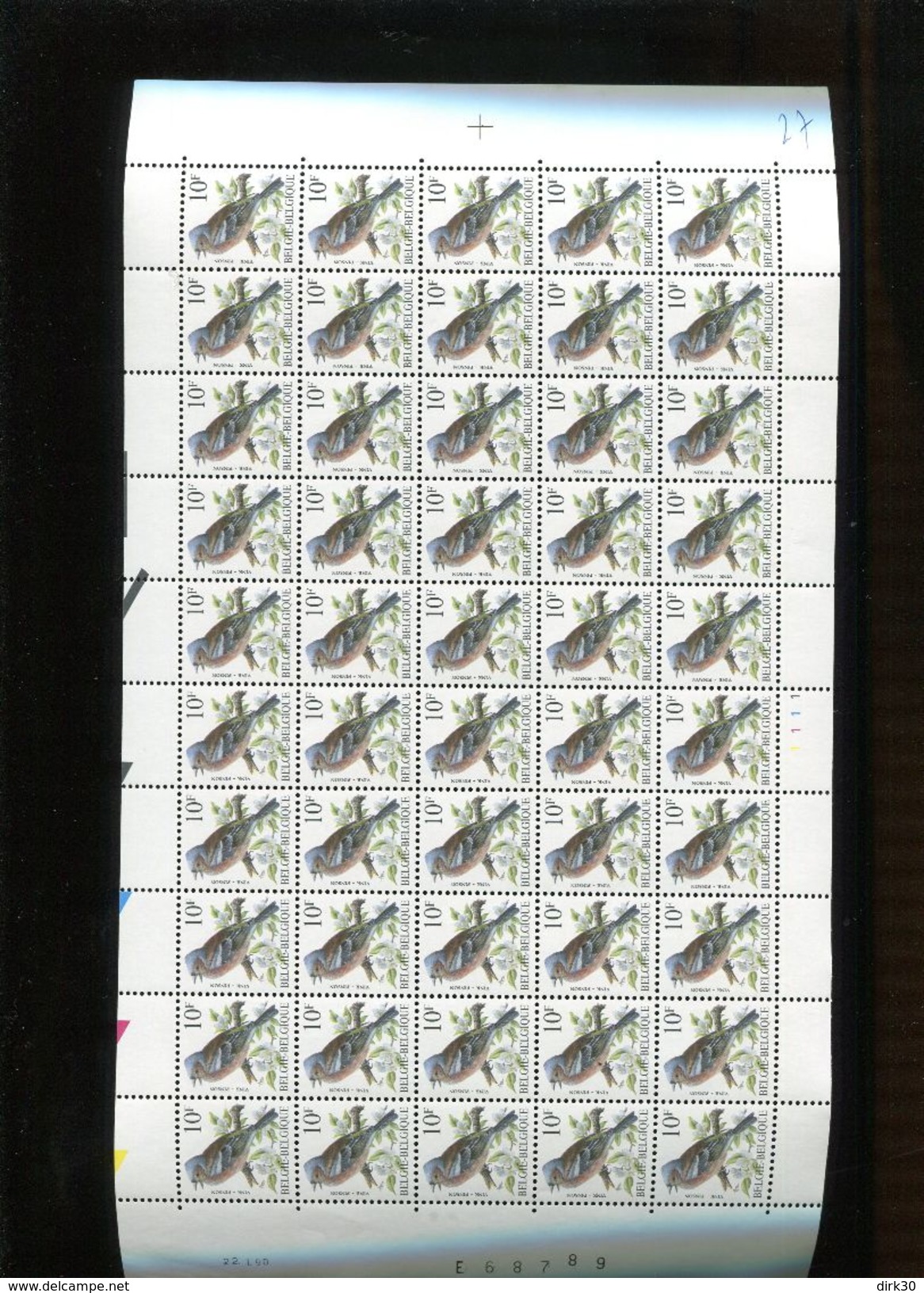 Belgie Buzin Vogels 2351 Feuille Complète Datumstrook 22/1/1990 !! H3 Date RR (45€) Plaatnummer 1 Velnr 68789 - 1981-1990