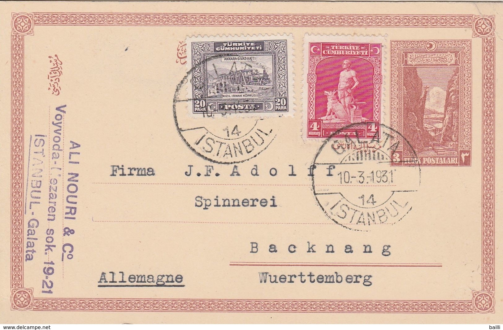 Turquie Entier Postal Pour L'Allemagne 1931 - Lettres & Documents