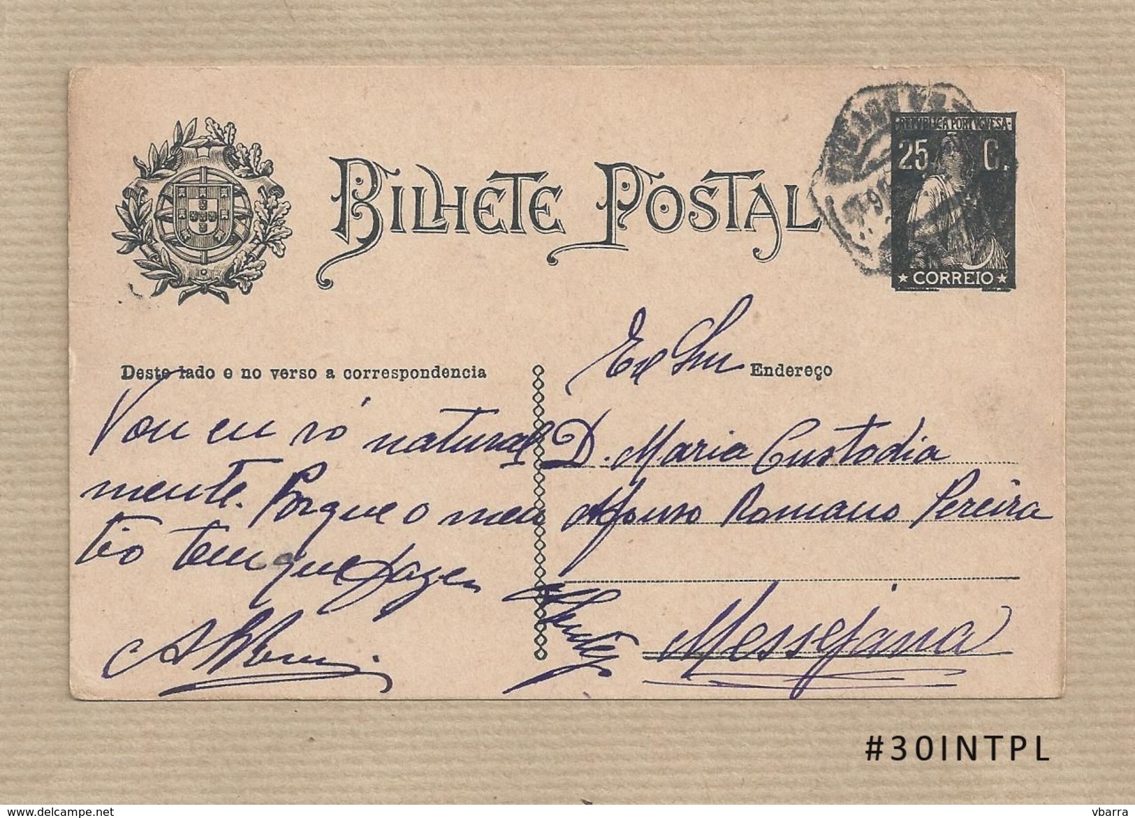 Portugal #30 Inteiro Postal Postal Stationery Circulado Lisboa /Messejana 1925 Ceres 25C - Enteros Postales