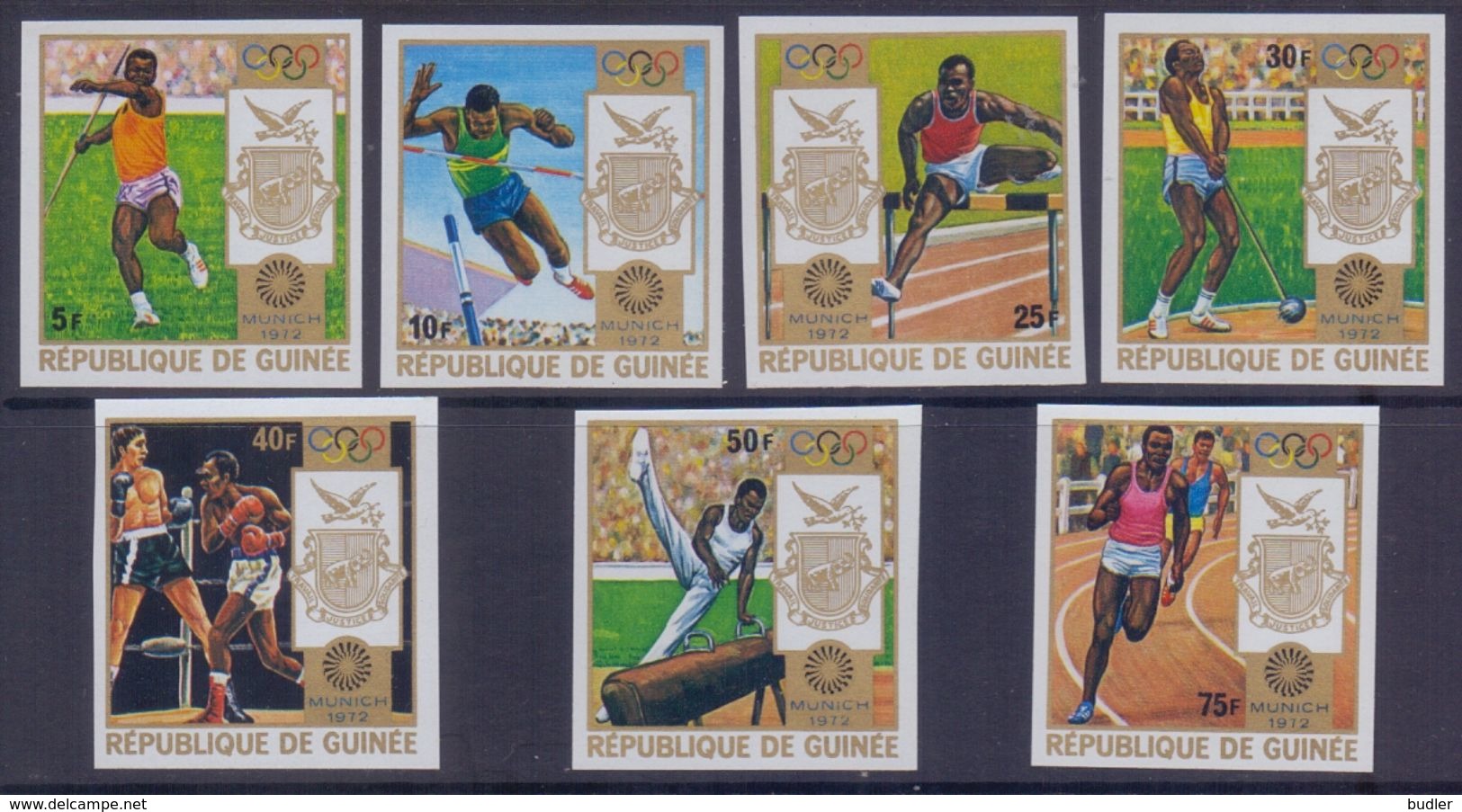 GUINÉE :1972: Y.470-76 Non Dentelés : ## Jeux Olympiques MUNICH 1972 ## :  OLYMPICS,JAVELIN THROWING,POLE VAULT,HURDLES, - Sommer 1972: München