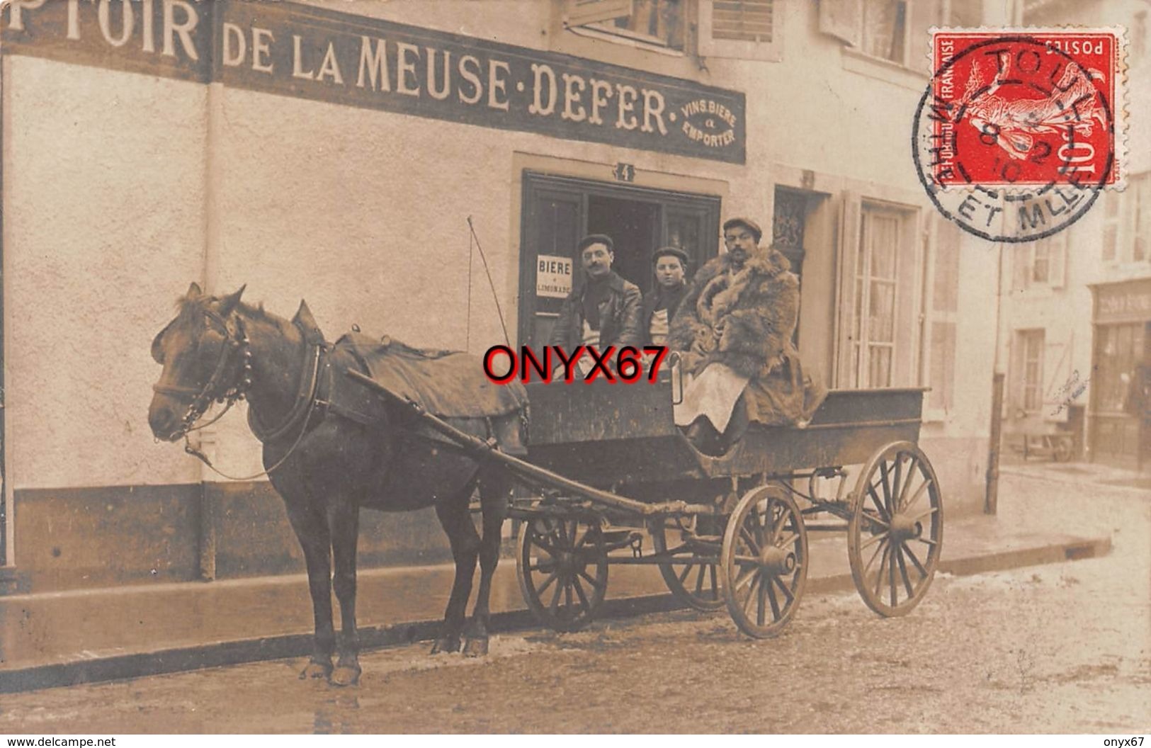 Carte Postale Photo TOUL Meurthe Et Moselle Comptoir De La Meuse Vins Bière à Emporter Café DEFER-Charrette Cheval RARE - Toul