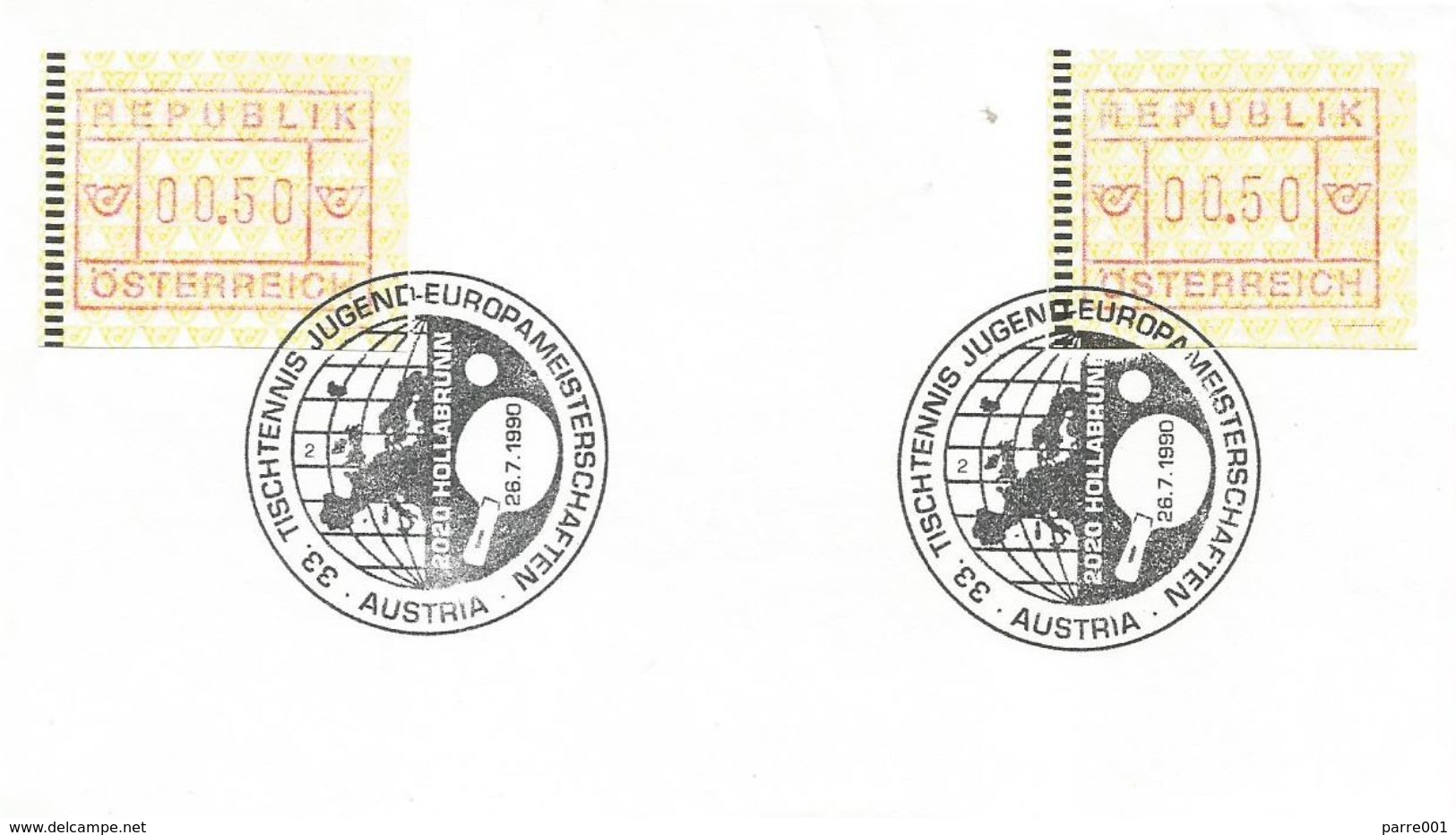 Austria 1990 Hollabrunn European Youth Championship Table Tennis ATM FRAMA Meter Franking Card - Tennis Tavolo