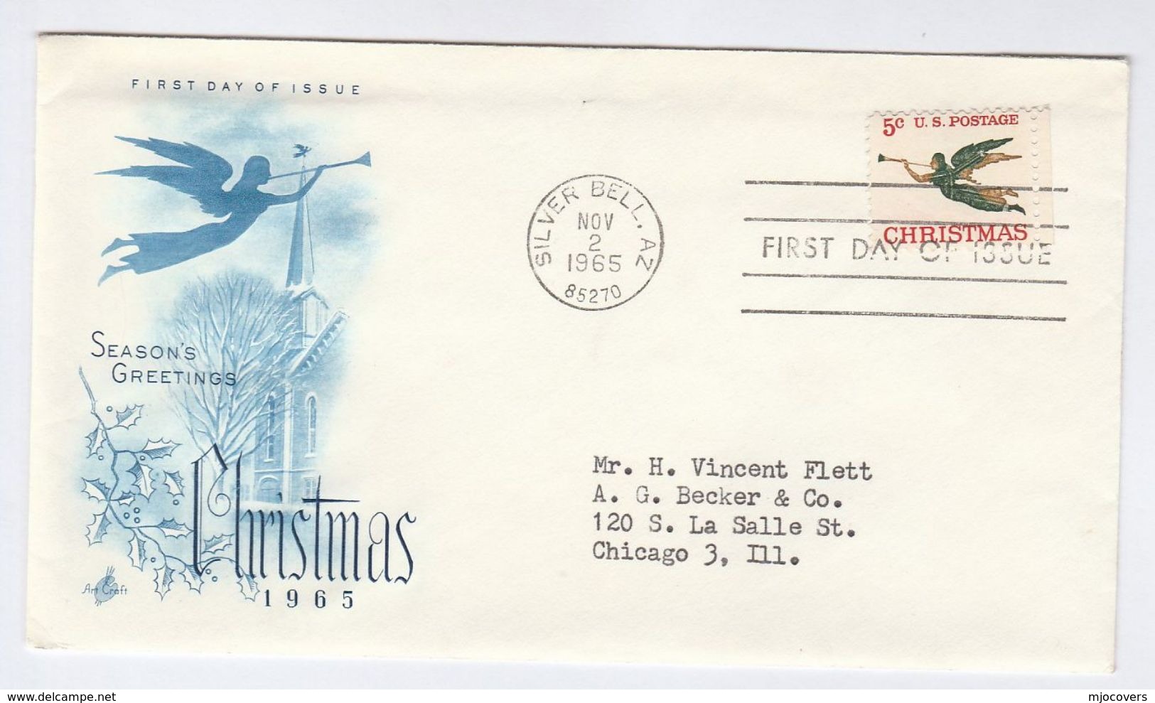 1965 Silver Bell Az USA FDC CHRISTMAS Stamps Cover By Art Craft - Weihnachten
