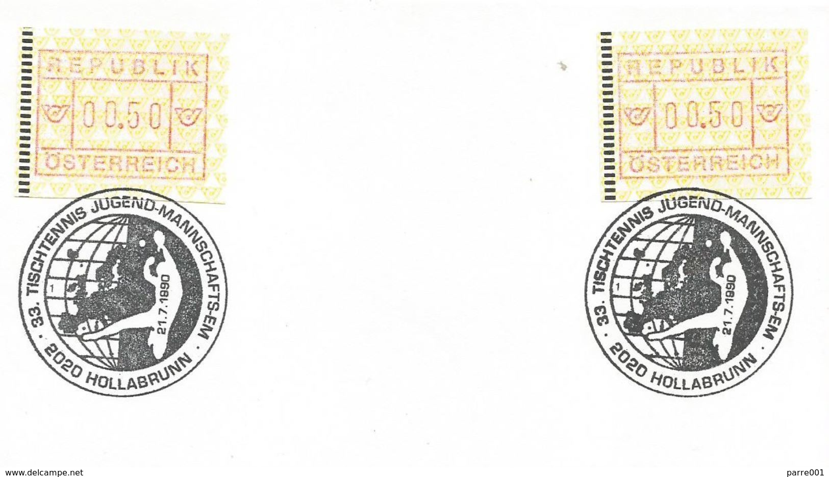 Austria 1990 Hollabrunn European Youth Championship Table Tennis ATM FRAMA Meter Franking Card - Tafeltennis