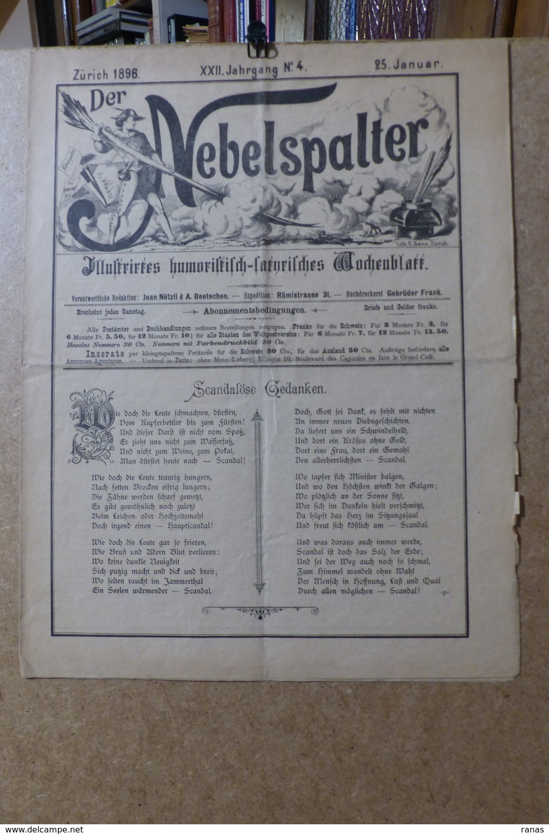 Revue Journal NEBELSPALTER Satirique Caricature 36 X 27,5 Germany Allemagne Bismarck N° 4 De 1896 Marianne Bourgeois - 1850 - 1899