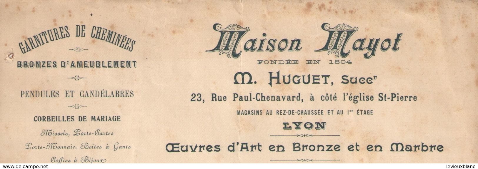 Facture Ancienne/Oeuvres D'Art En Bronze & En Marbre/Maison MAYOT/Huguet/LYON/1906 FACT244 - Textile & Vestimentaire