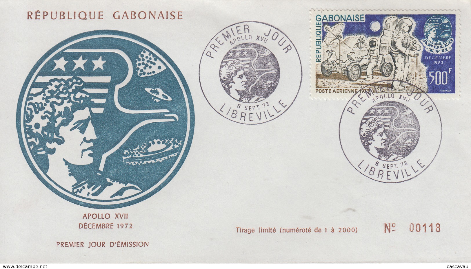 Enveloppe  FDC  1er  Jour    GABON     APOLLO    XVII    1973 - Gabon (1960-...)