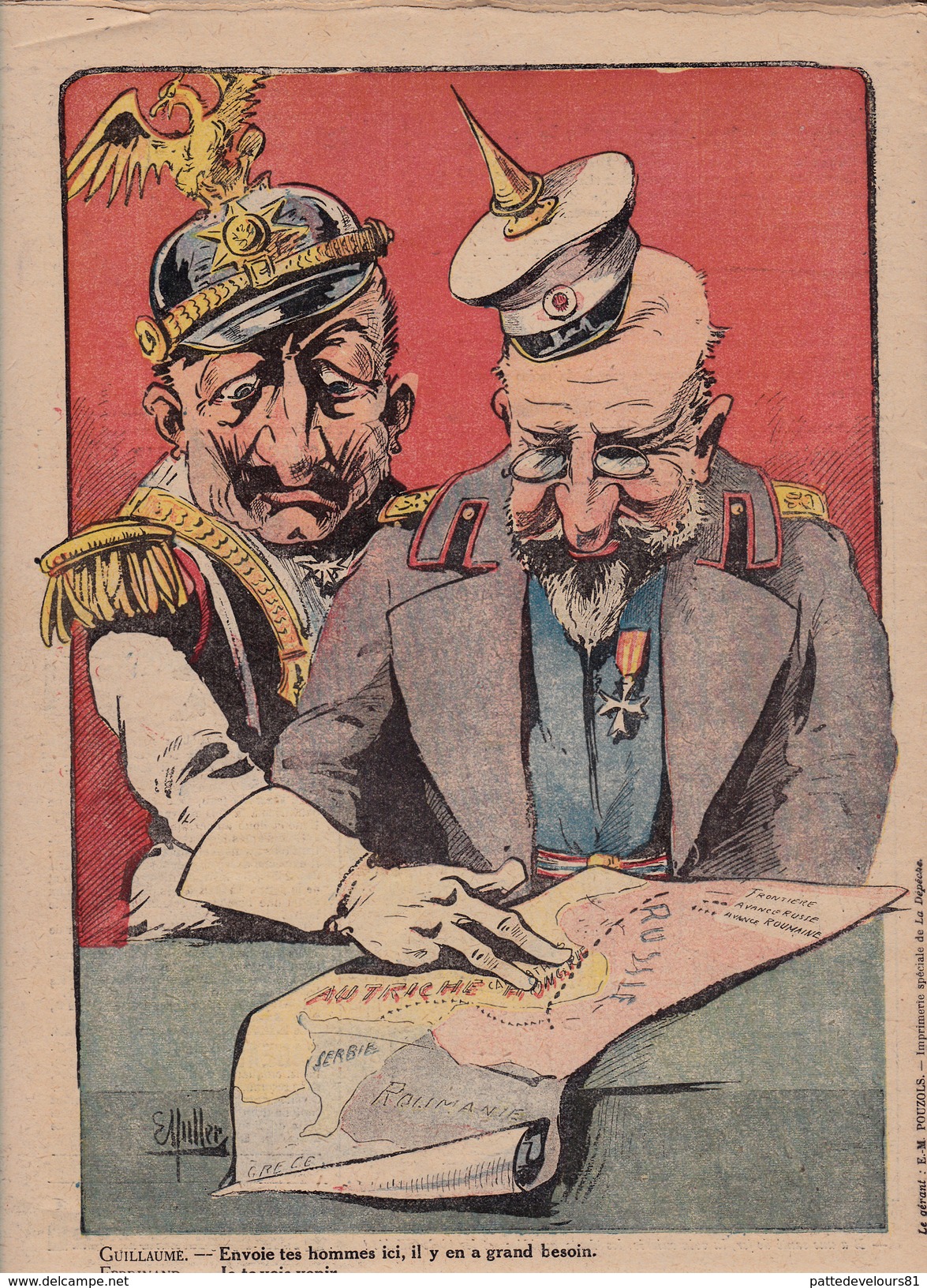 Caricature Satirique Von Hindenburg Anti-Kaïser Guillaume II Allemagne Ferdinand 1er Roumanie  (2 Scans) - Français