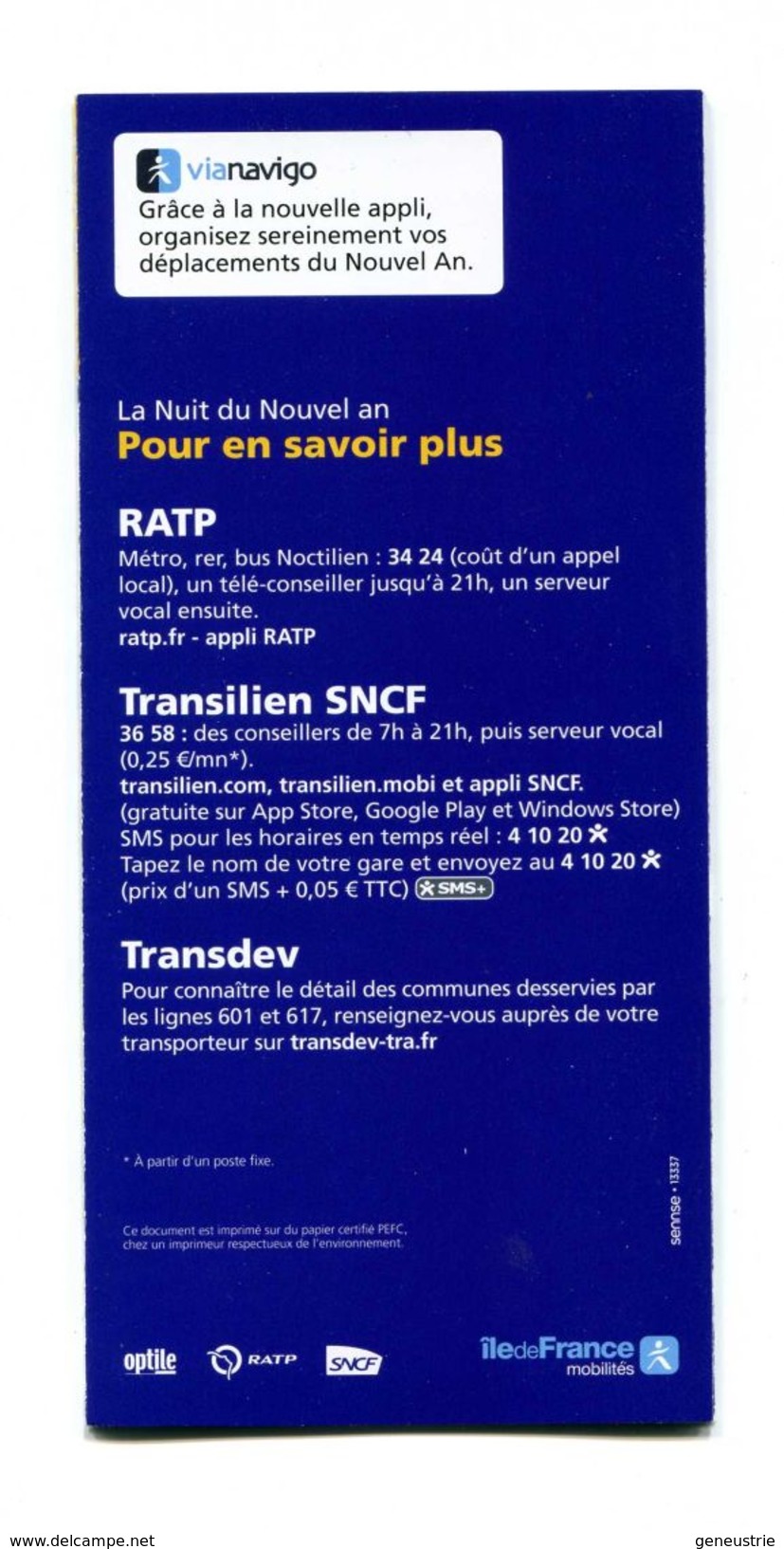 Document à 5 Volets "Transports Gratuits En Ile-de-France - 31/12/2017" Transport Ile-de-France SNCF / RATP - Autres & Non Classés