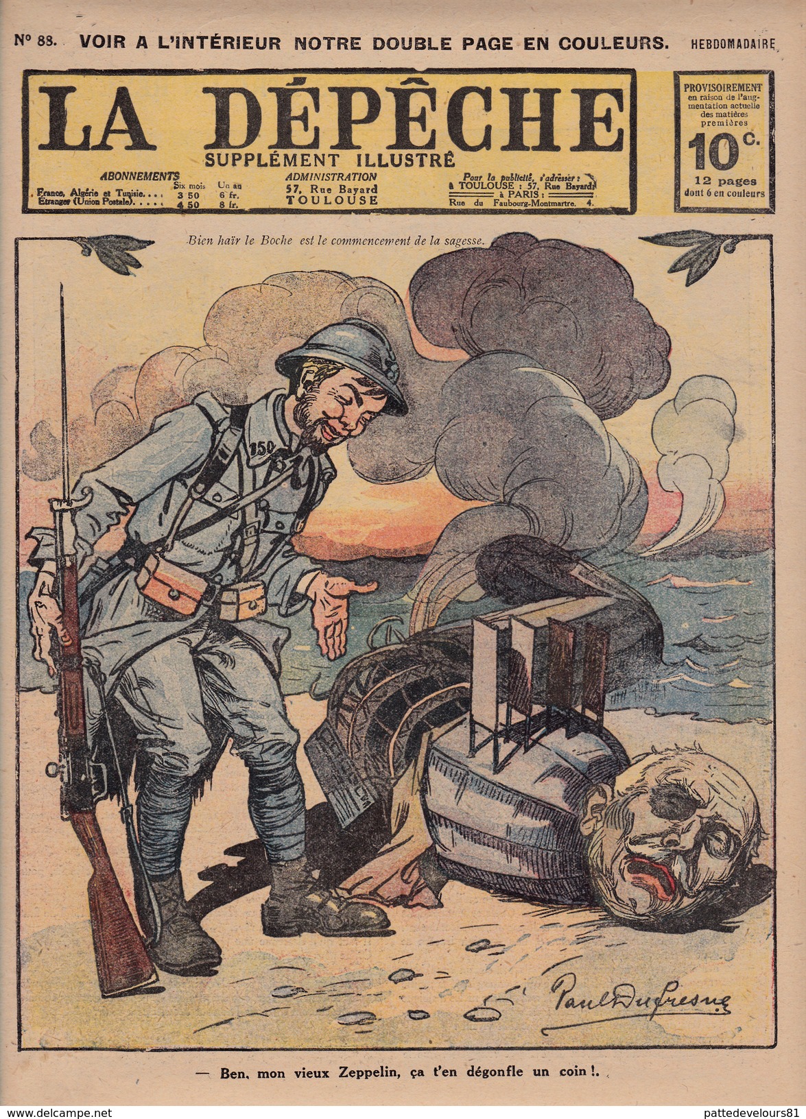 Caricature Satirique Baron Zeppelin Von Bissing Russes Contre Turcs Grand-Duc Nicolas Empire Ottoman Erzeroum (3 Scans) - Français