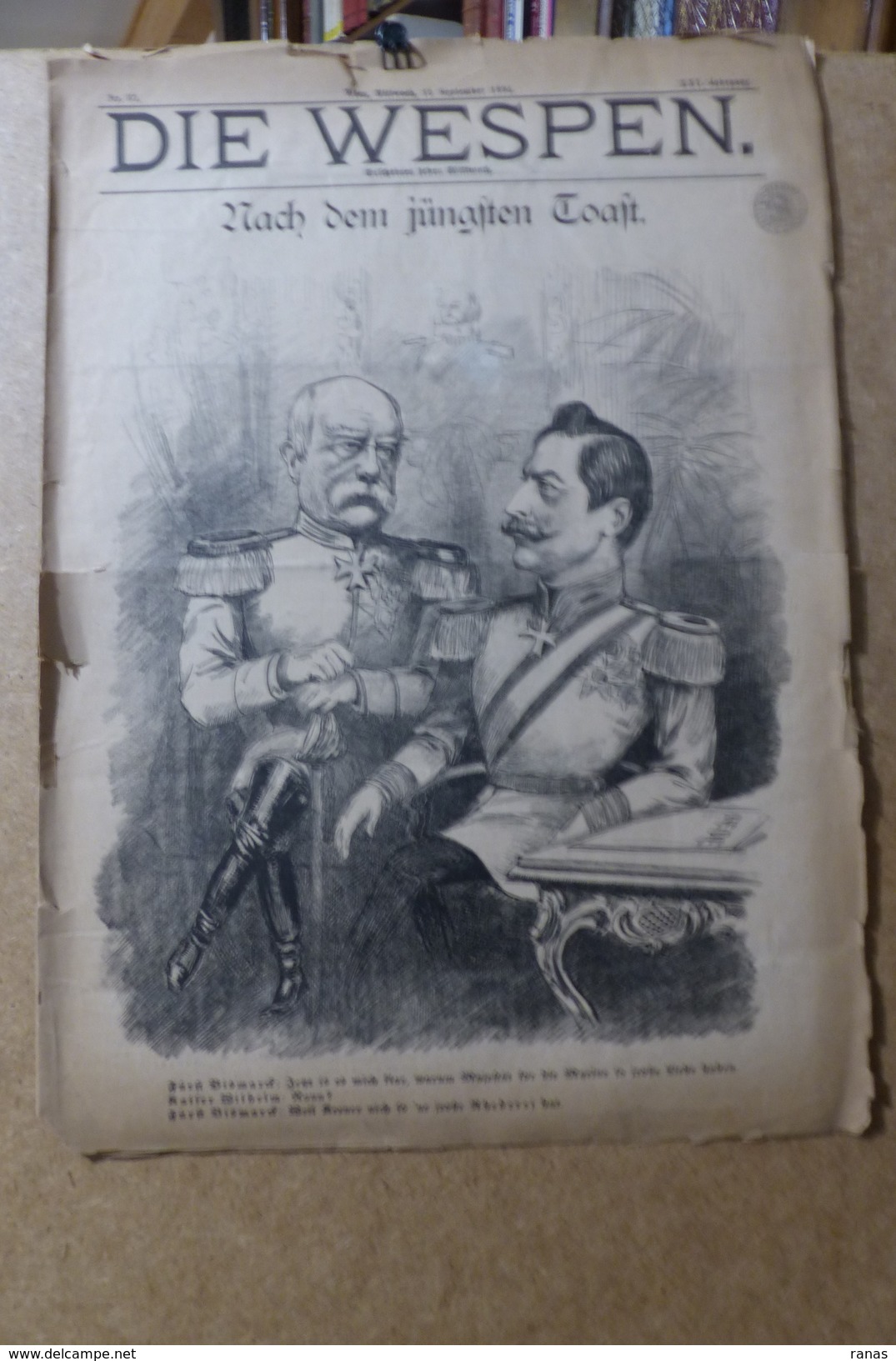 Revue Journal Die WESPEN Satirique 44 X 31 Germany Allemagne Bismarck N° 37 De 1894 Guillaume II - 1850 - 1899