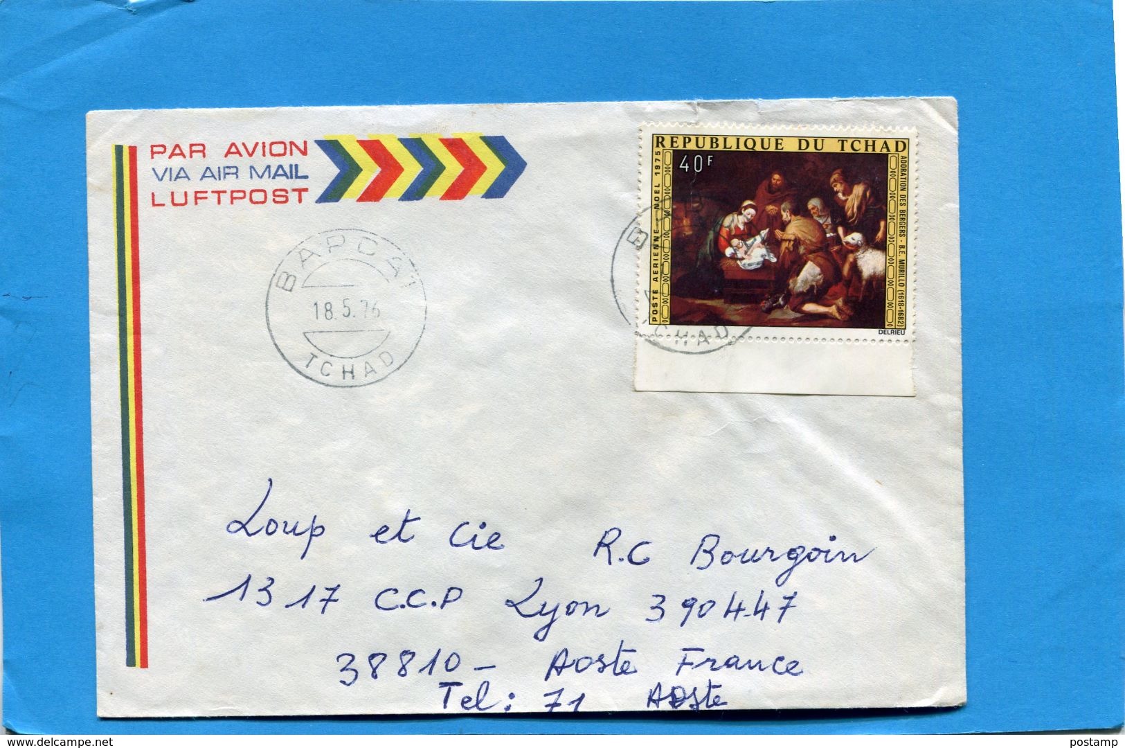 Marcophilie-Tchad-lettre ->France-cad BARDAI  1976- Stamps N°A165 Noel 1976- Adoration Des Bergers-Murillo - Tsjaad (1960-...)