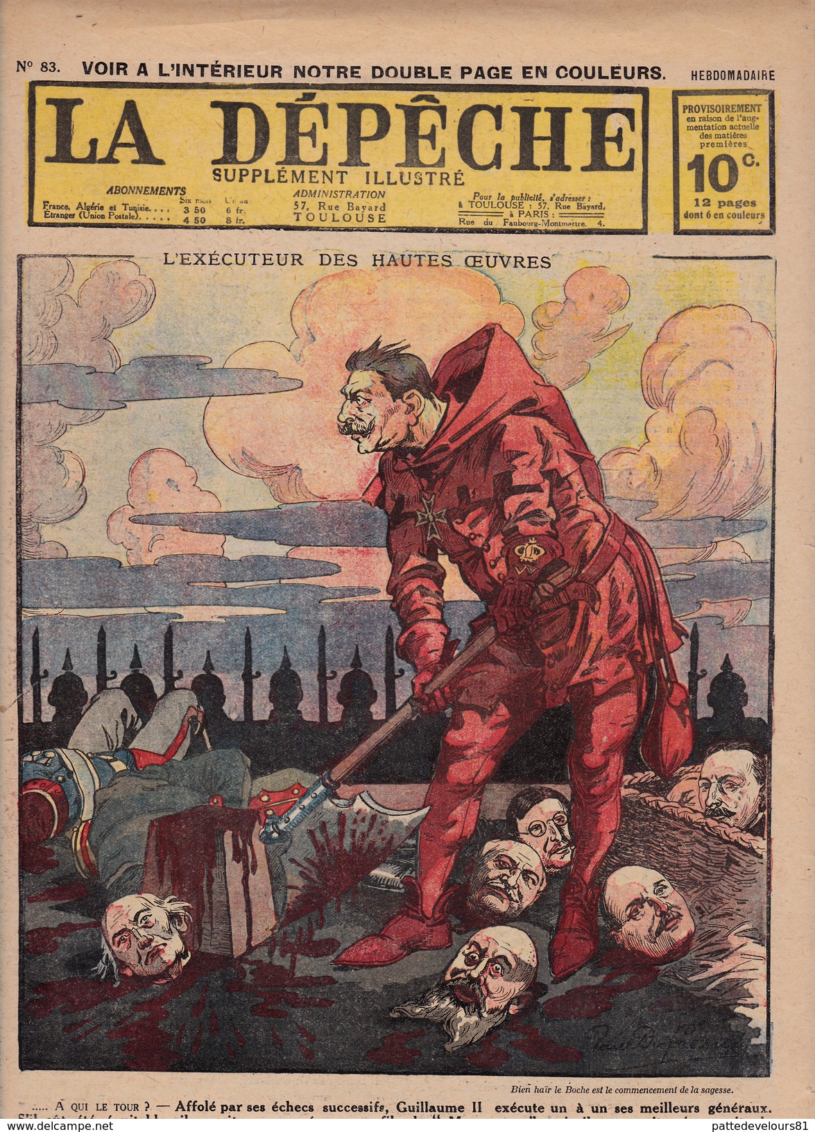 Caricature Satirique Anti-Kaïser Guillaume II Von Hindenburg Bataille Tcherna Armée Bulgare Troupes Serbes (3 Scans) - Francese