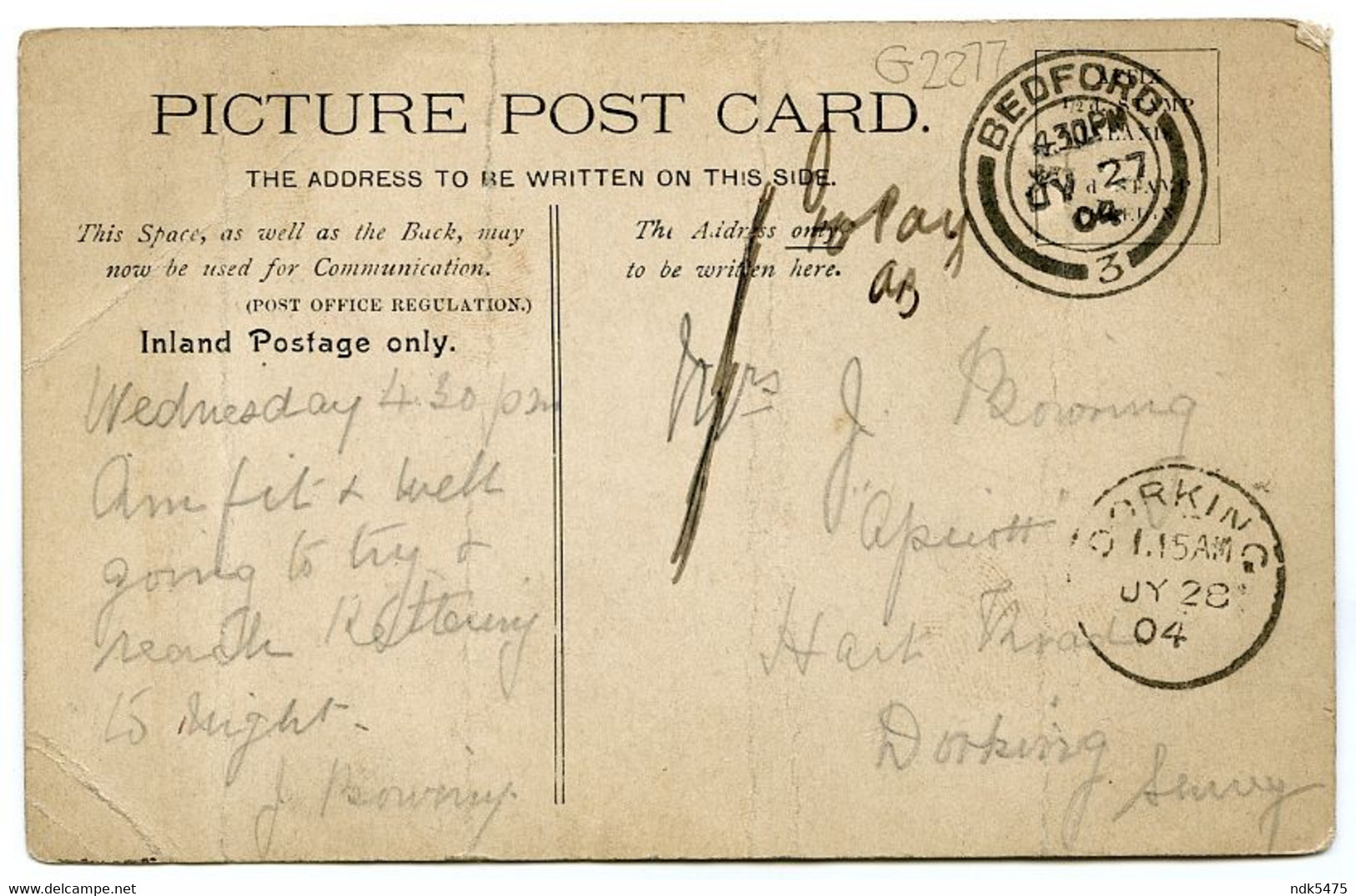 BEDFORD : BUNYAN'S STATUE / POSTMARK - BEDFORD / ADDRESS - DORKING, HART ROAD - Bedford