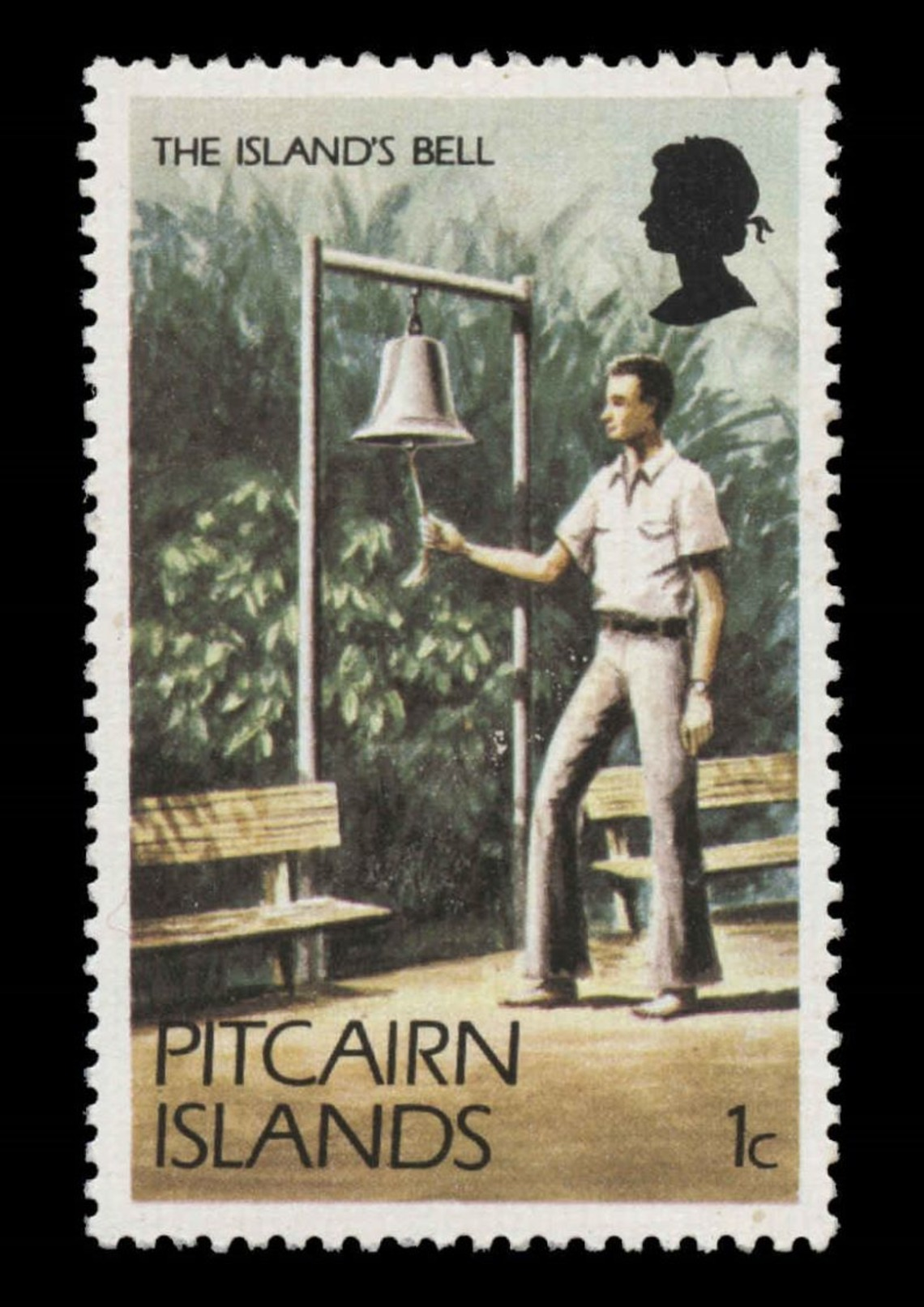 Pitcairn Islands Scott #163, 1¢ Multicolored (1977) Man Ringing Island Bell, Mint Never Hinged - Pitcairn Islands