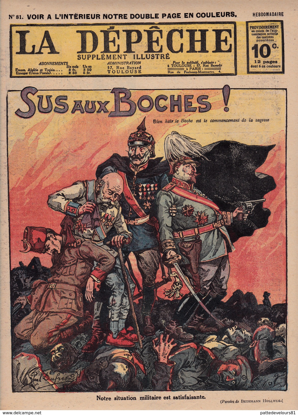 Caricature Satirique Anti-Kaïser Guillaume II Sus Aux Boches Kronprinz Victoire En Champagne Guerre Européenne (3 Scans) - Francese