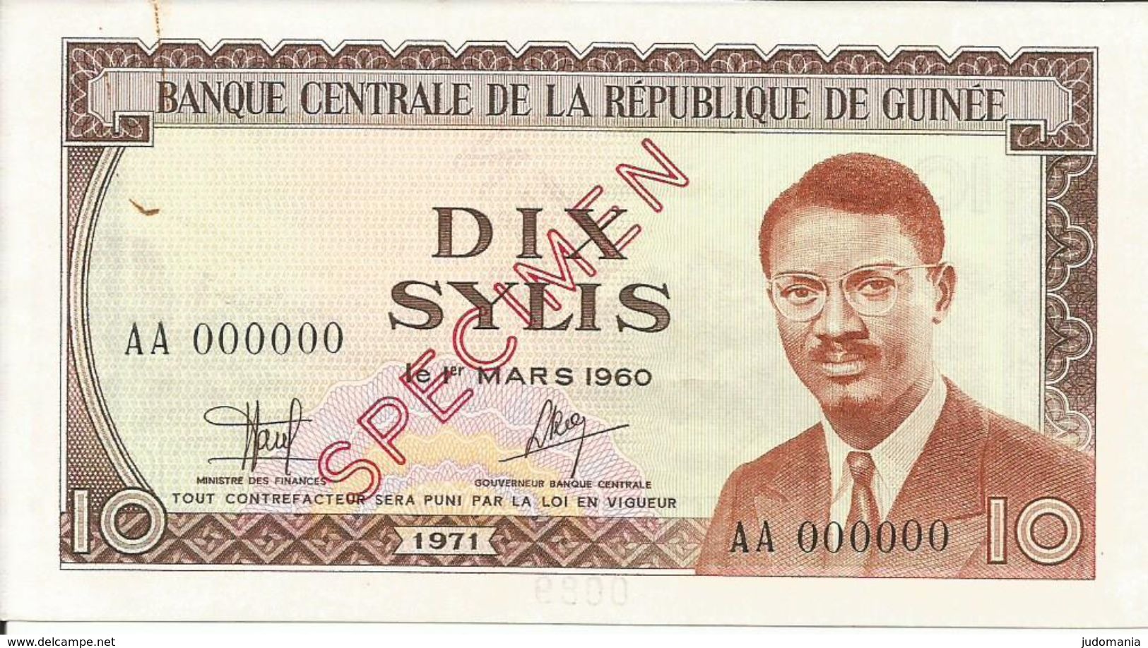 Billets Spécimens De Guinée Conakry Type P 16 Dix Sylis - Guinea