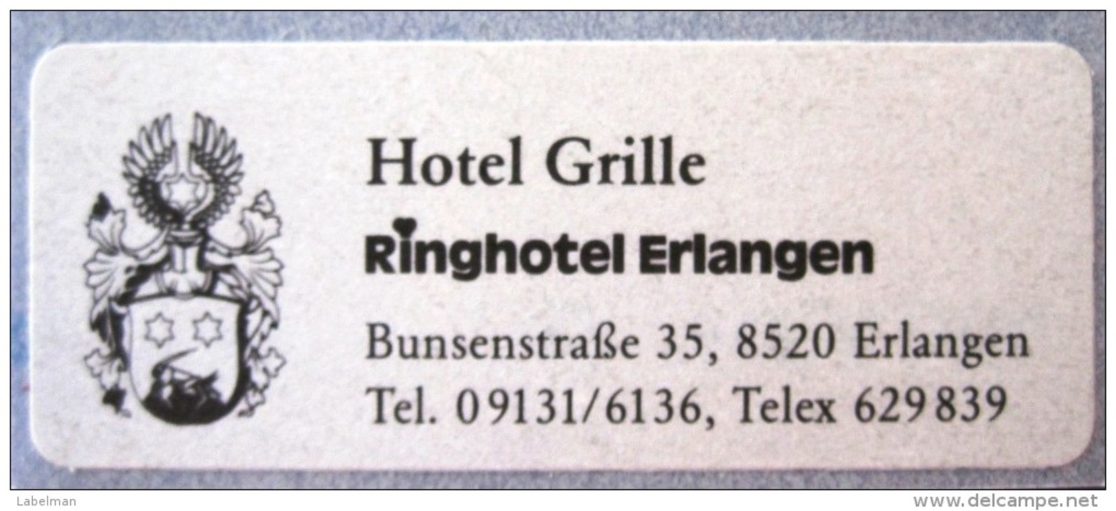 HOTEL GRILLE NO NAME RING ERLANGEN GERMANY DEUTSCHLAND ALLEMAGNE MINI STICKER LUGGAGE LABEL ETIQUETTE AUFKLEBER BERLIN - Etiketten Van Hotels