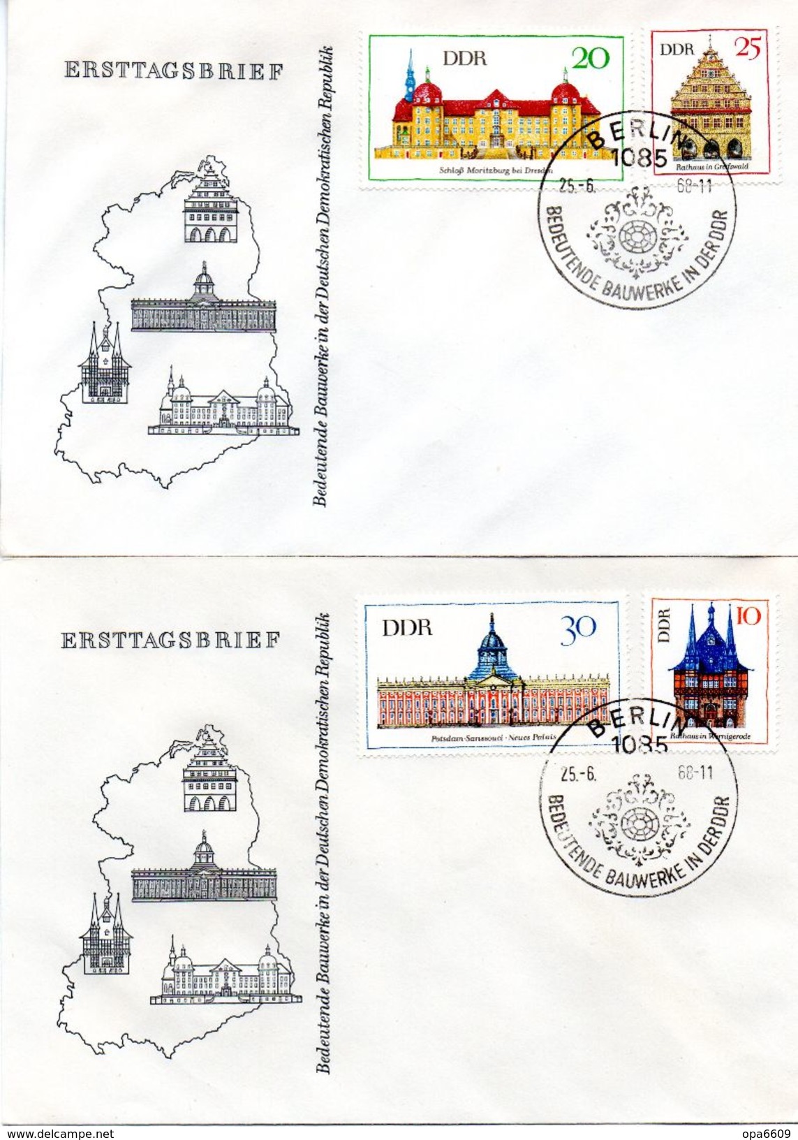 DDR 2 Schmuck-FDC  Mi 1379/82 "Bedeutende Bauwerke (II)", ESSt Berlin 25.6.1968 - Sonstige & Ohne Zuordnung