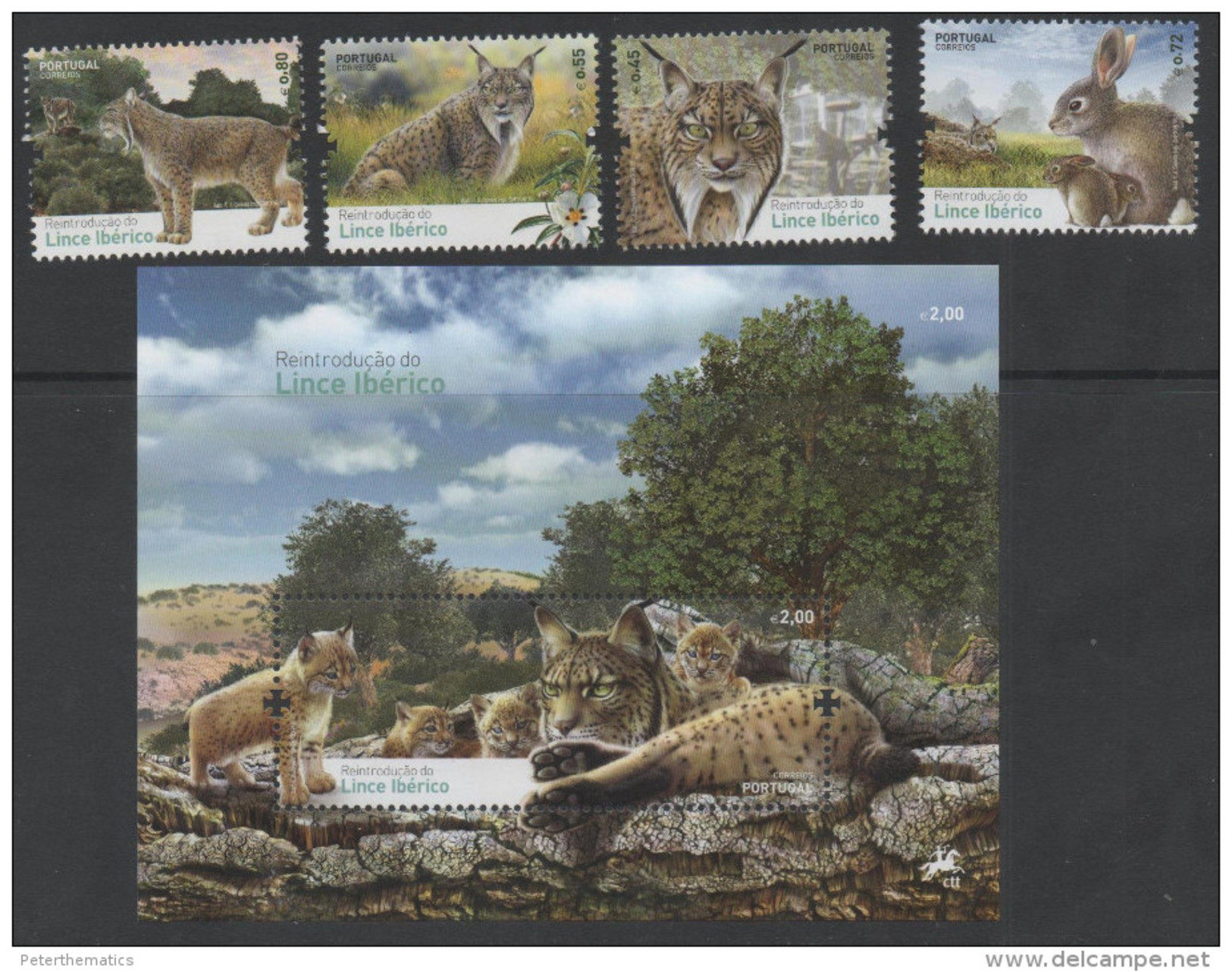 PORTUGAL ,MNH, 2015, FELINES, IBERIAN LYNX, REINTRODUCTION OF IBERIAN LYNX,  4v + 1 S/SHEET. NICE! - Roofkatten