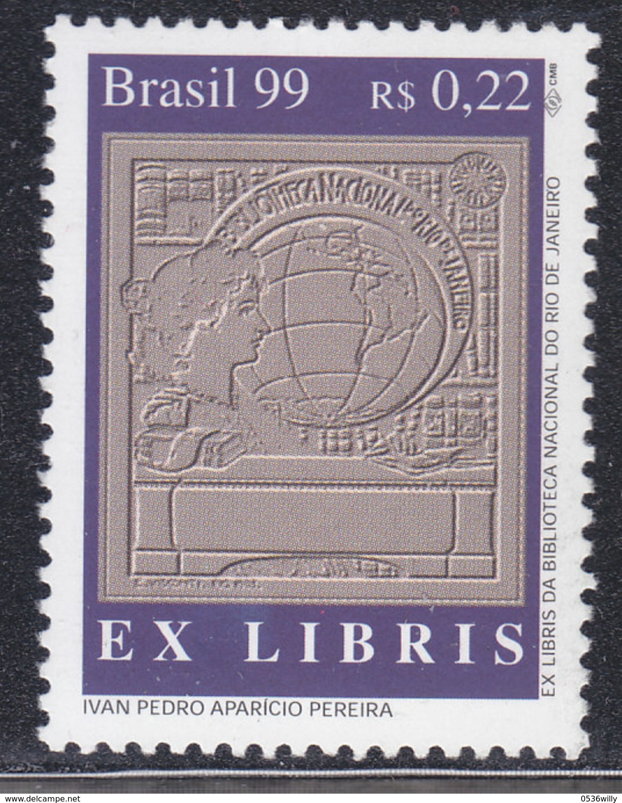 Brasilien, Briefmarke Mit Dem Exlibris Der Nationalbibliothek Rio De Janeiro (EL.121) - Exlibris