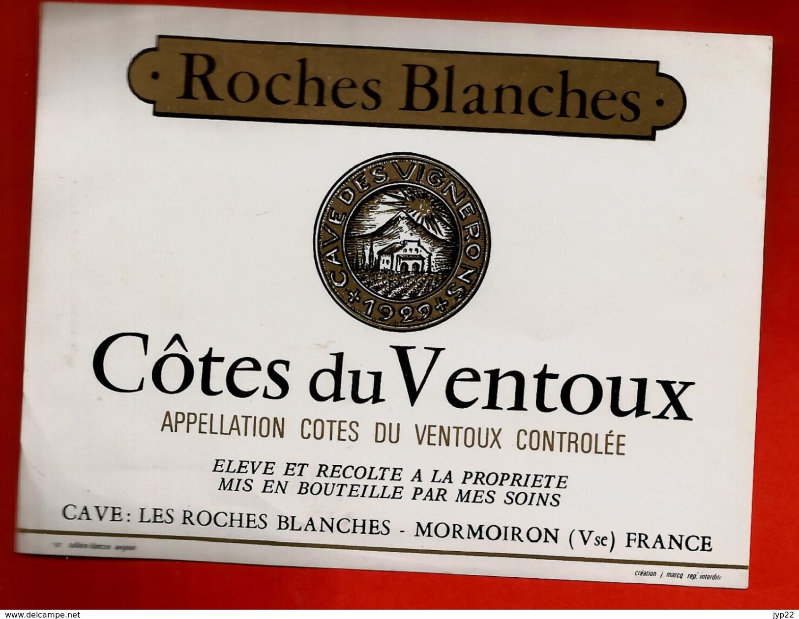 Etiquette De Vin Côtes Du Ventoux Les Roches Blanches Mormoiron Vaucluse - Alcool Vigne Vigneron Raisin Cave ... - Côtes Du Ventoux