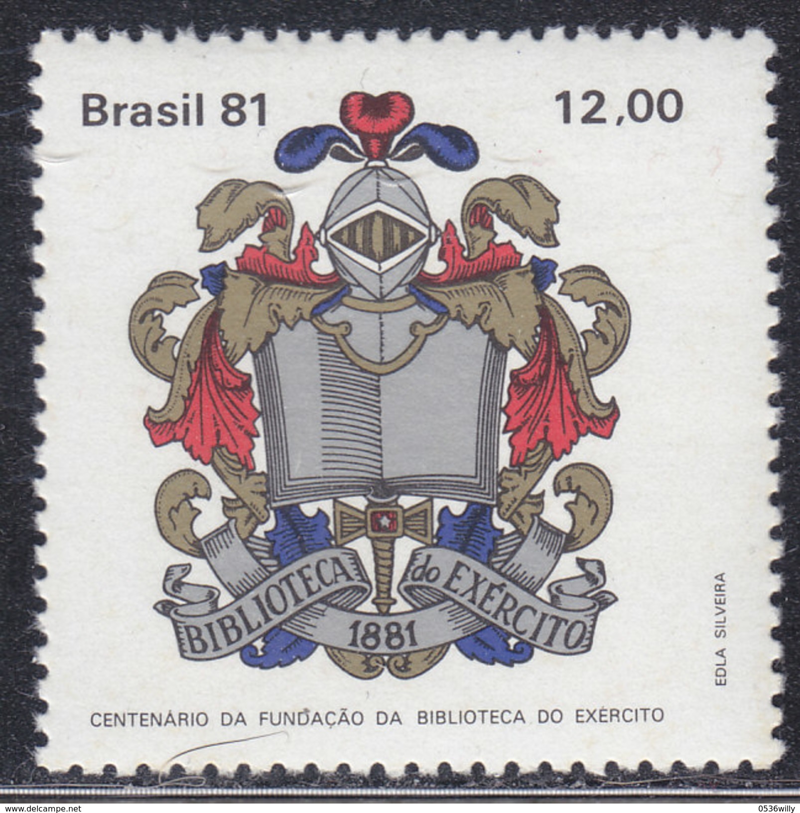 Brasilien, Briefmarke Mit Dem Exlibris Der Armee-Bibliothek (EL.122) - Exlibris