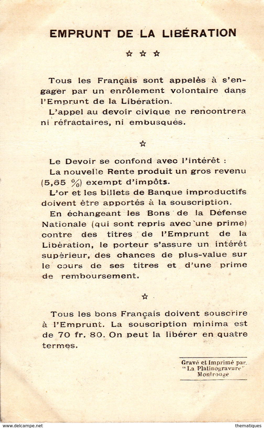 Thématiques 2018 Commémoration Fin De Guerre 1914 1918 Emprunt De La Libération Général Pétain - Guerra 1914-18