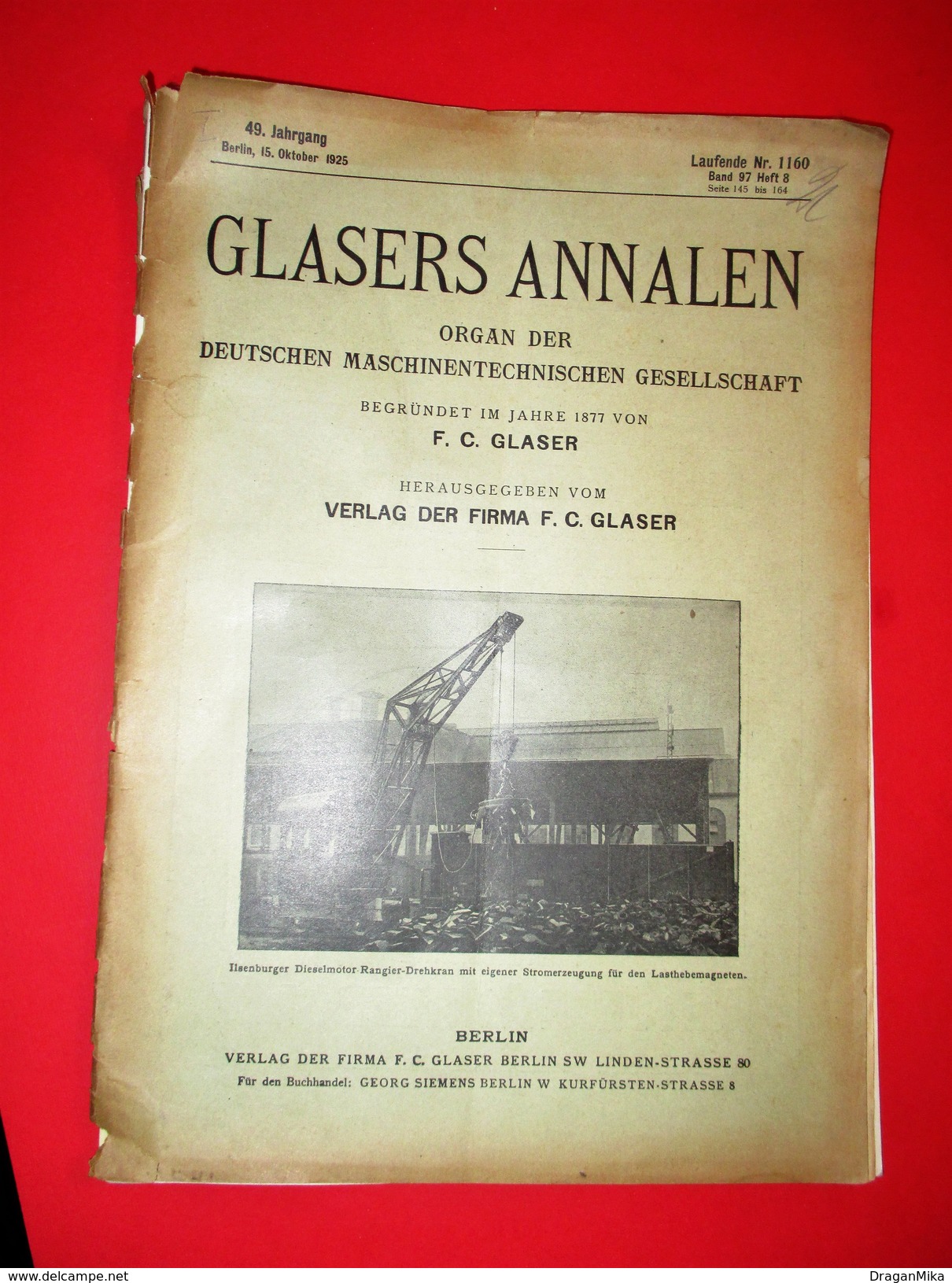 RARE: GLASERS ANNALEN, Organ Der Deutschen Maschinentechnischen Gesellschaft, 1925. - Old Books