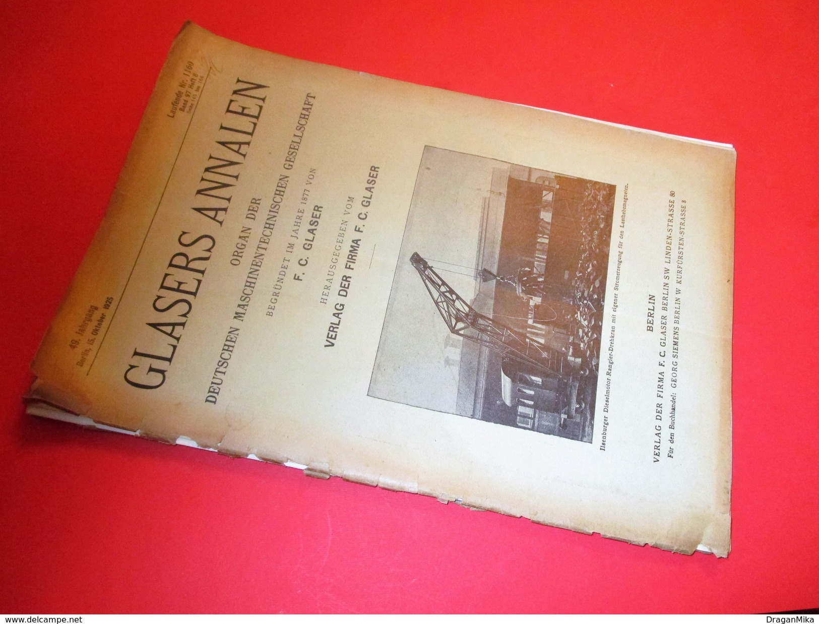 RARE: GLASERS ANNALEN, Organ Der Deutschen Maschinentechnischen Gesellschaft, 1925. - Old Books