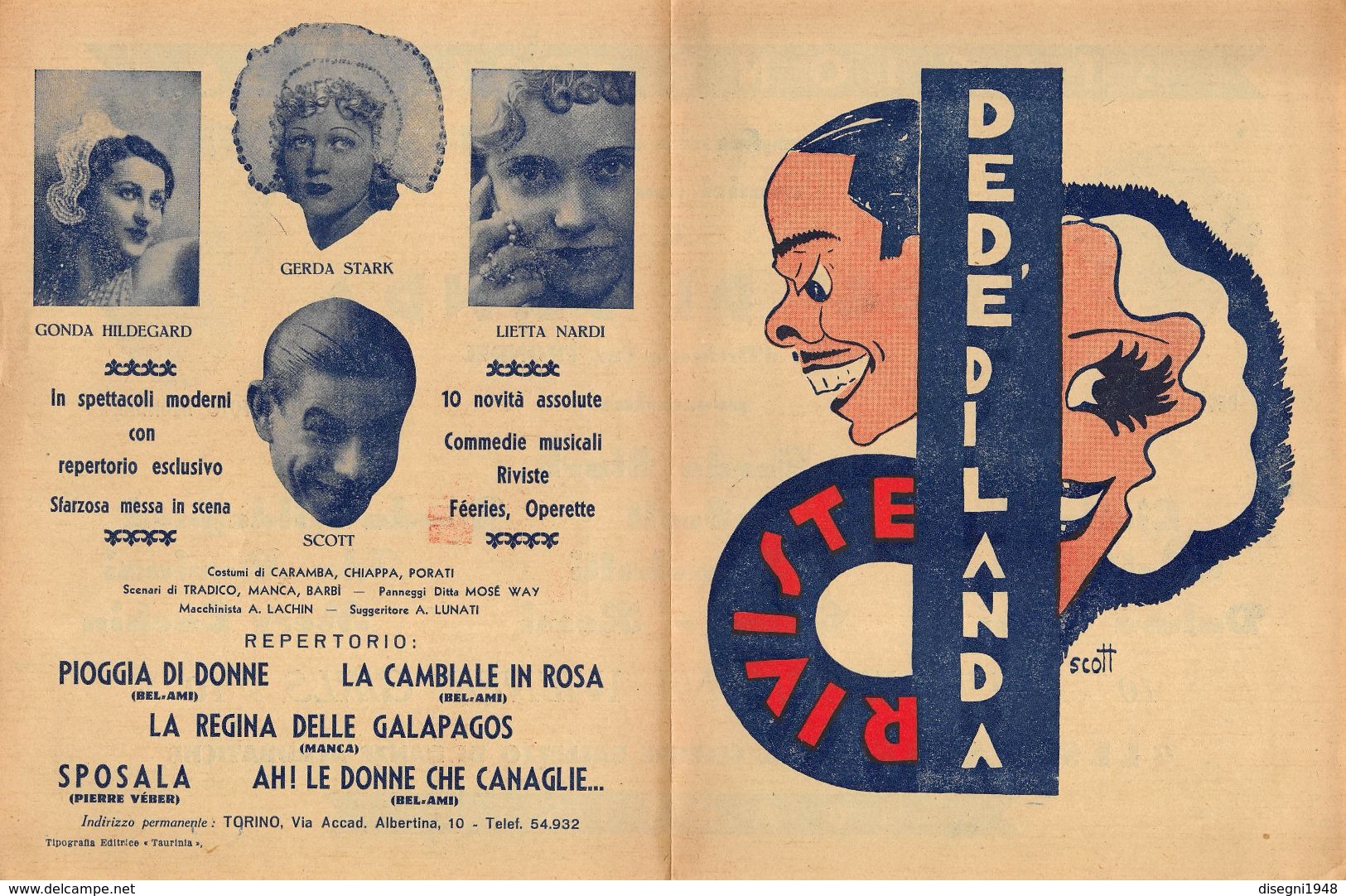 07231 "RIVISTE DEDE' DI LANDA - STAGIONE 1935 - 1936 - COMPAGNIA DI SPETTACOLI COMICI"  LOCANDINA ORIG. - Plakate & Poster