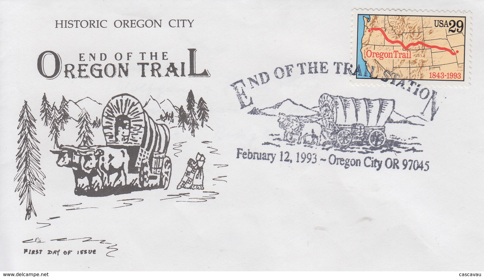 Enveloppe  FDC  1er  Jour   U.S.A   150éme  Anniversaire  De  "  La  Piste  De  L' OREGON  "    1993 - Diligences