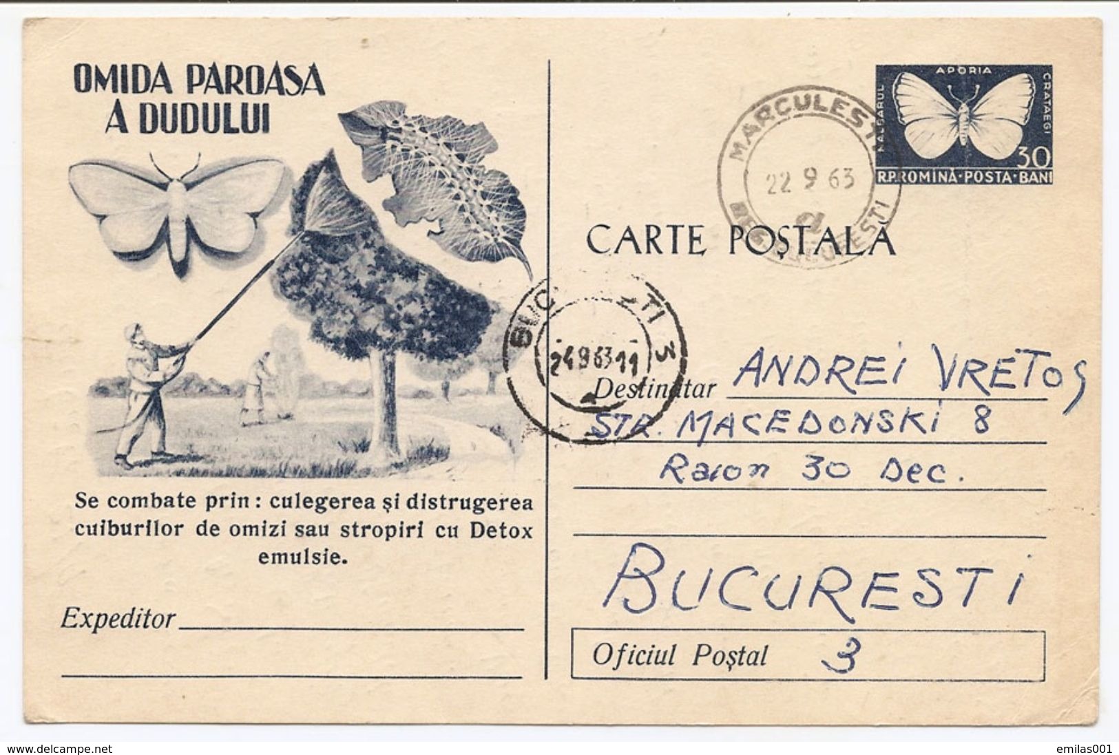 ENTIER POSTAL , La Lutte Contre Les Ravageurs , La Chenille , Voyagé 1963 - Interi Postali