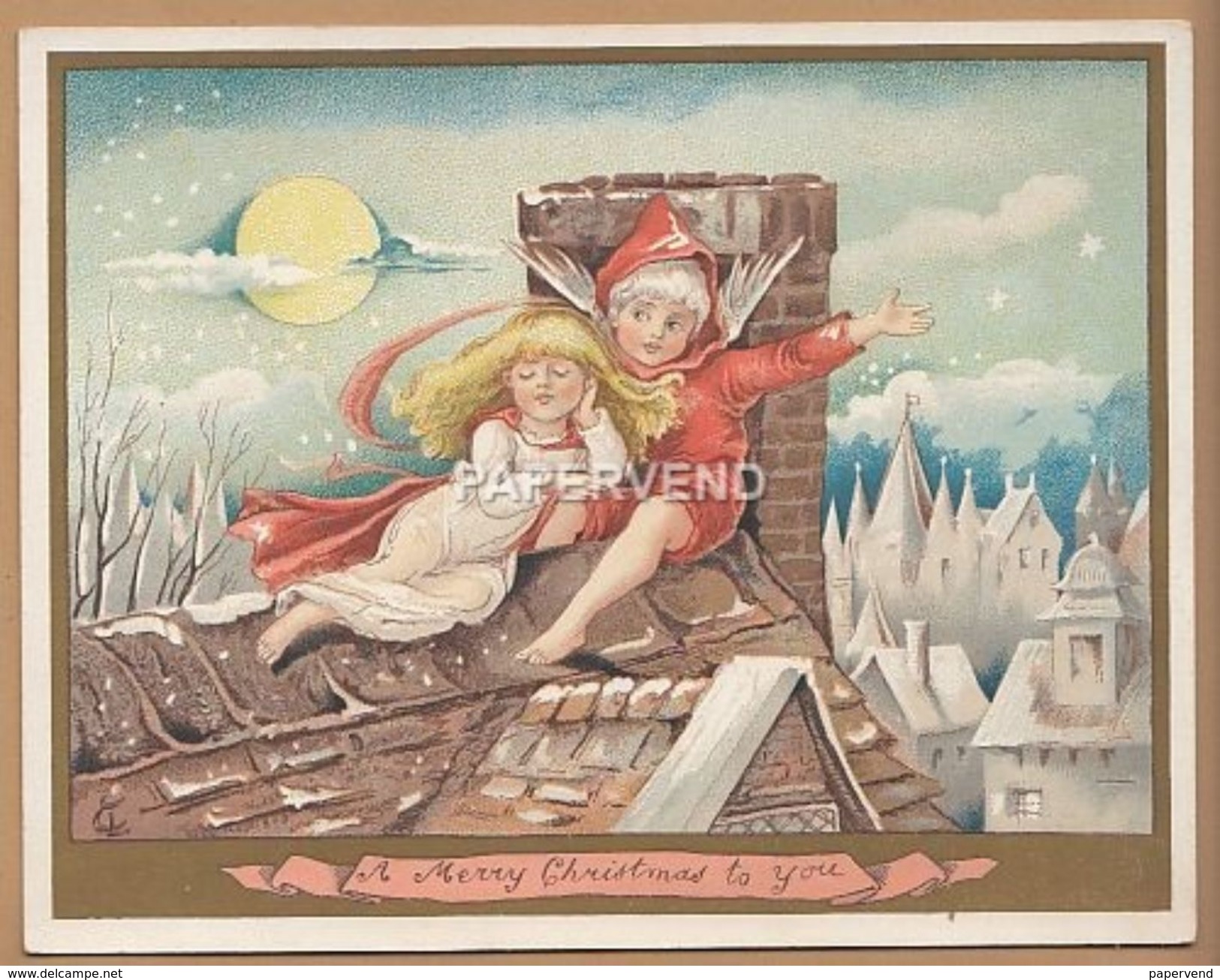 Victorian Greeting Card Angel Boy With Girl On Roof Top  Egc119 - Unclassified