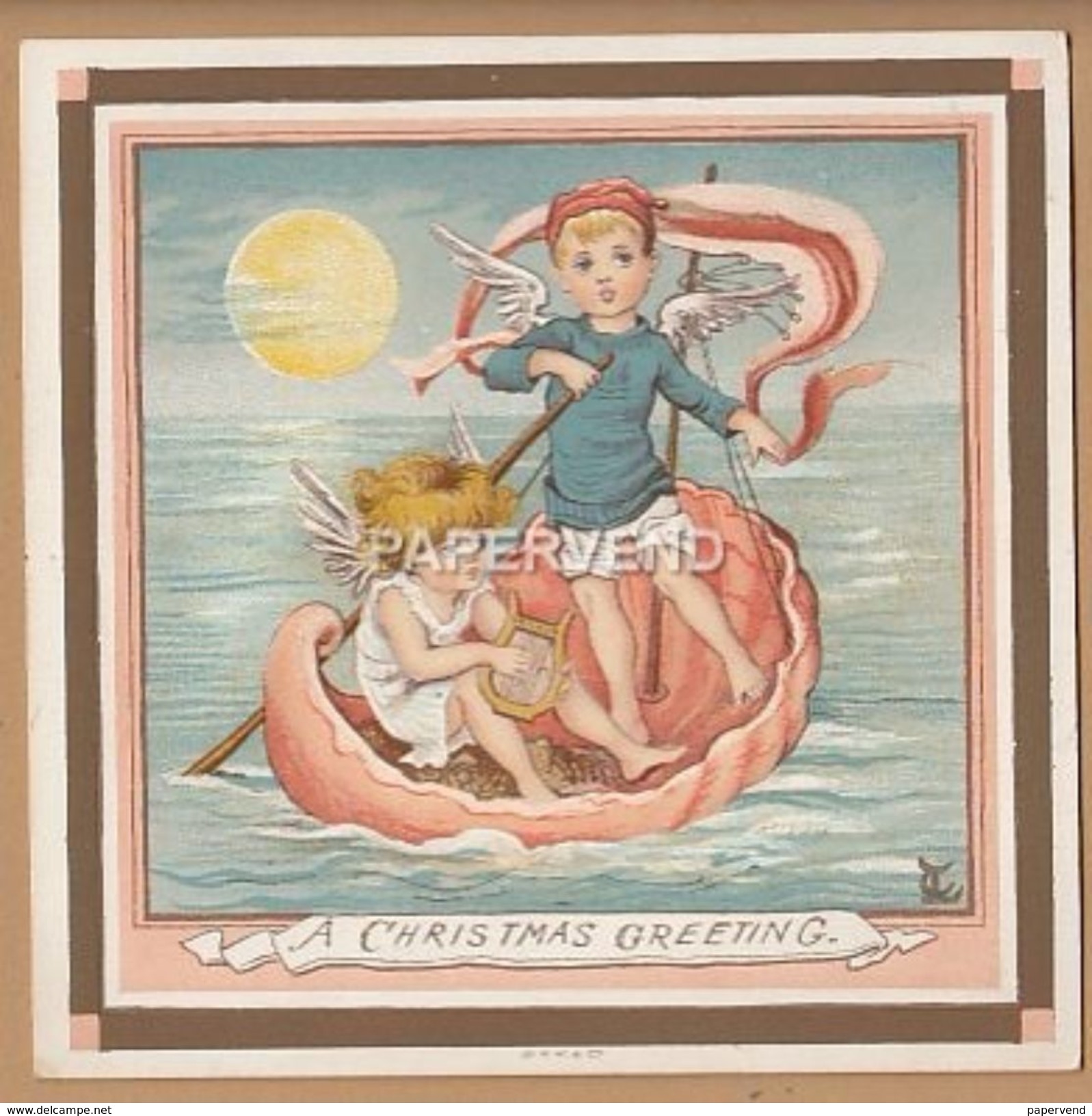 Victorian Greeting Card Angel Boy And Girl  In A Shell Boat  Egc120 - Unclassified