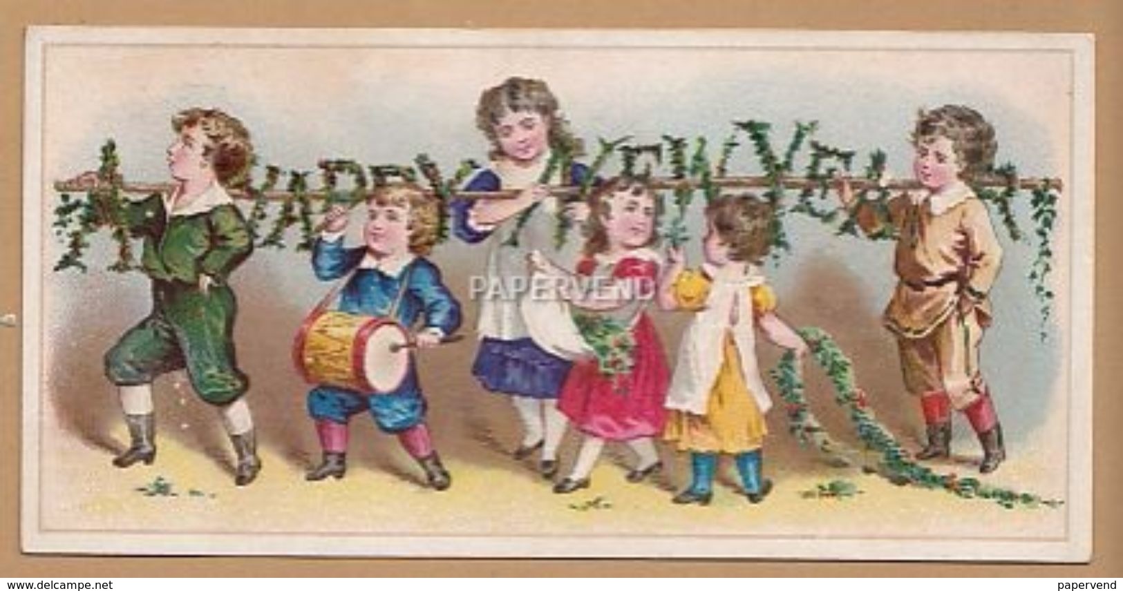 Victorian Greeting Card   Happy New Year  Children Playing  Egc123 - Unclassified