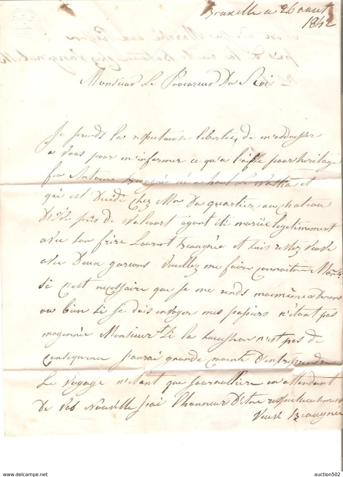 LAC C.BXL 26/8/1842 Pour Dinant Procureur Du Roi C.Après Le Départ Et C.d'arrivée Port 4 PR5085 - 1830-1849 (Independent Belgium)
