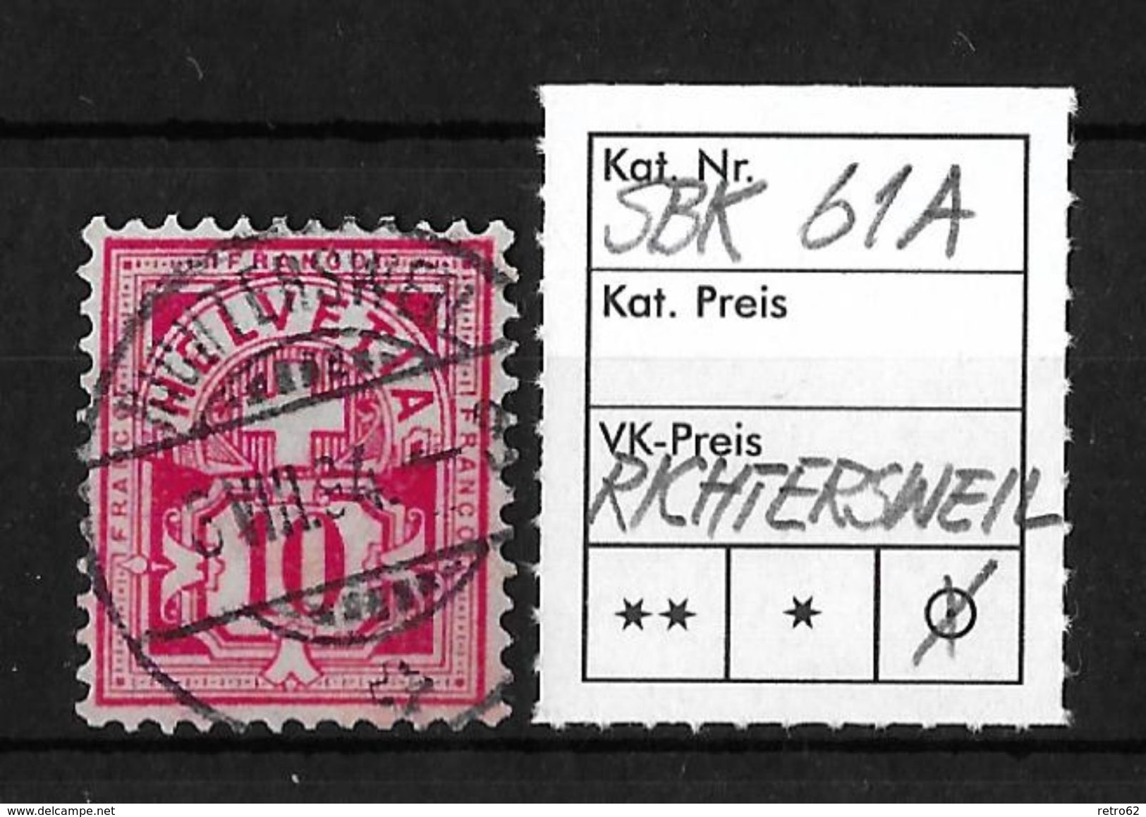 1882-1889 ZIFFERMUSTER FASERPAPIER FORM A  → SBK-61A  ►RICHTERSWEIL◄ - Oblitérés