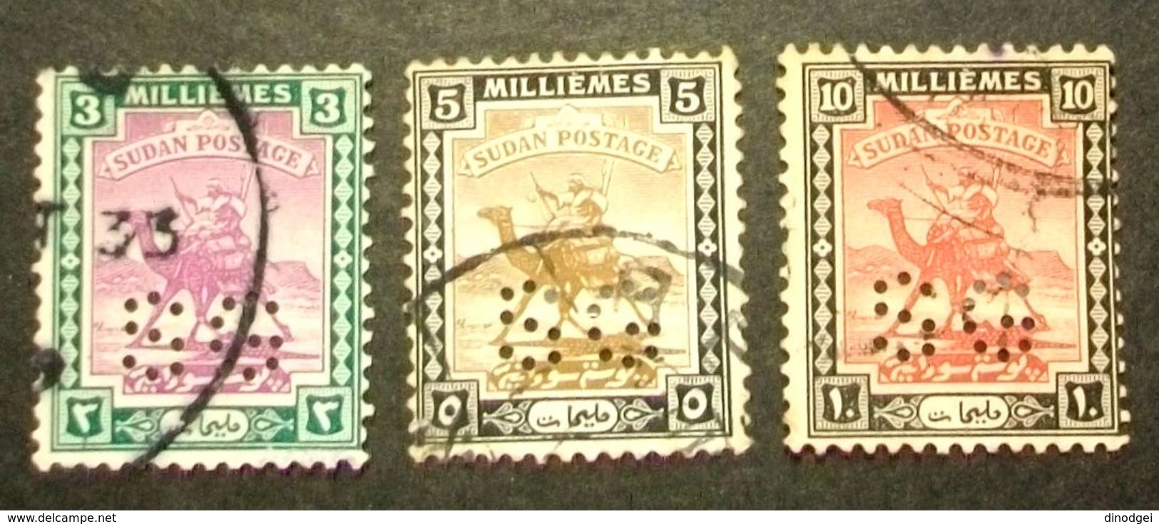 002- SUDAN - 1922/25- " Lotto Timbro Servizio Perforati " Formato Piccolo ,tre Valori Timbrati - Sudan (...-1951)