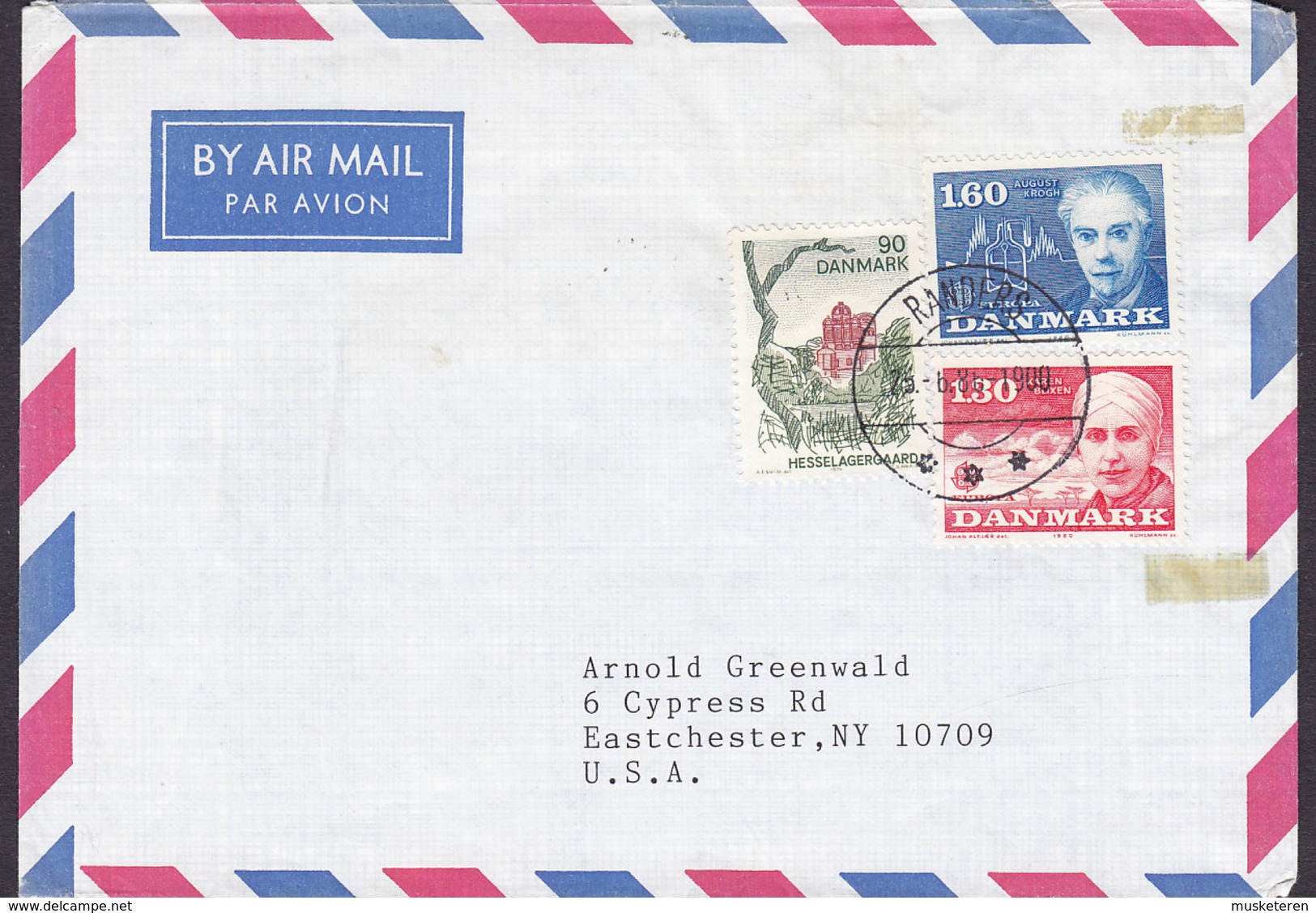 Denmark Air Mail Par Avion Brotype IId RANDERS 1986 Cover Brief EASTCHESTER USA Europa CEPT Krogh & Blixen Complete Set - Briefe U. Dokumente