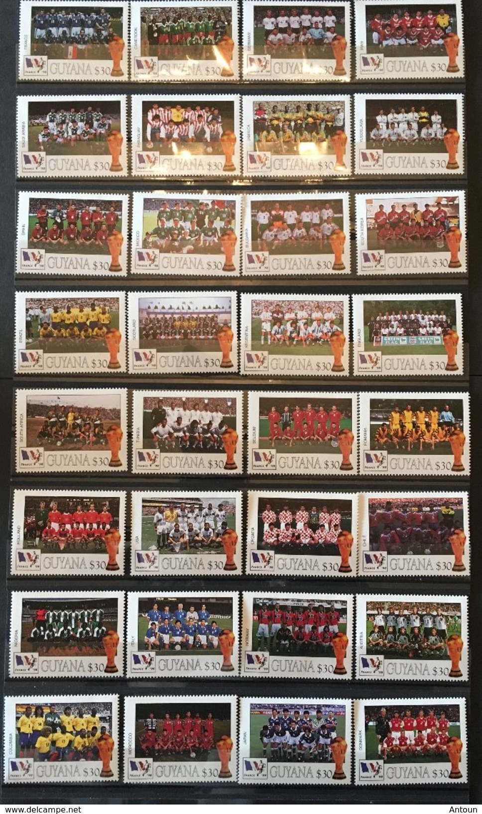 Guyana 1998 World Cup Soccer Championships France Set Of 32 Stamps  Postage Extra On All Items - Guyana (1966-...)