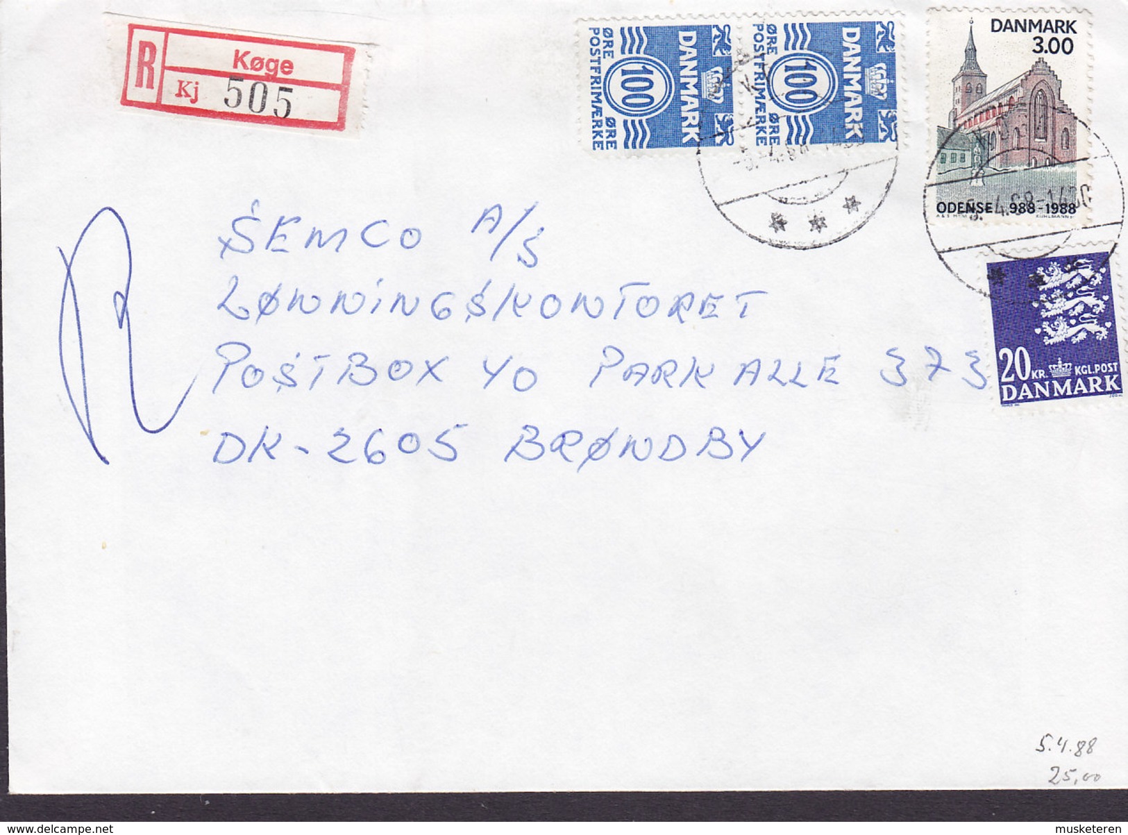 Denmark Registered Einschreiben Recommandé Label & Brotype IId KØGE 1988 Cover Brief - Briefe U. Dokumente