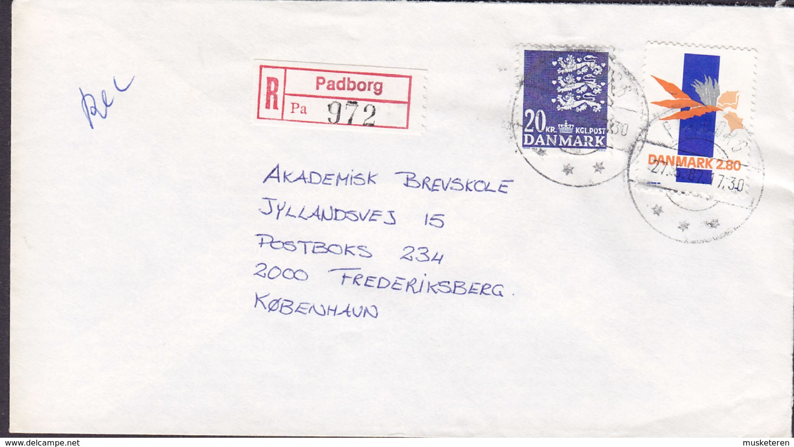 Denmark Registered Einschreiben Recommandé Label & Brotype IId PADBORG 1987 Cover Brief - Briefe U. Dokumente