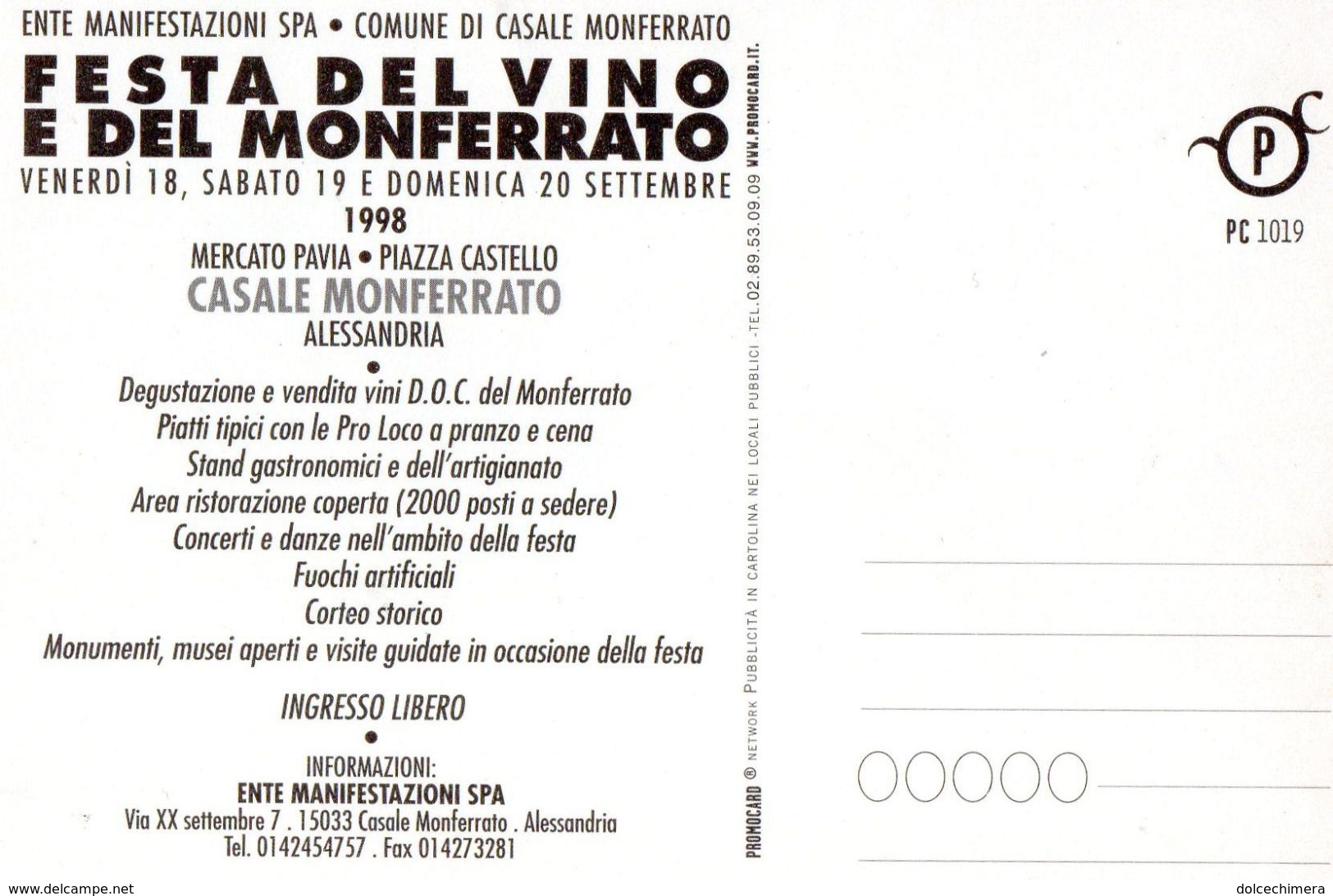 VINO-CASALE MONFERRATO-FESTA DEL VINO E DEL MONFERRATO-1998 - Fiere