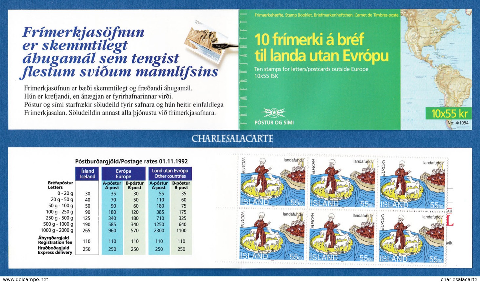 ISLAND ICELAND 1994  EUROPA  ST. BRENDAN  COMPLETE BOOKLET NEW UNUSED FACIT H 22 - Carnets