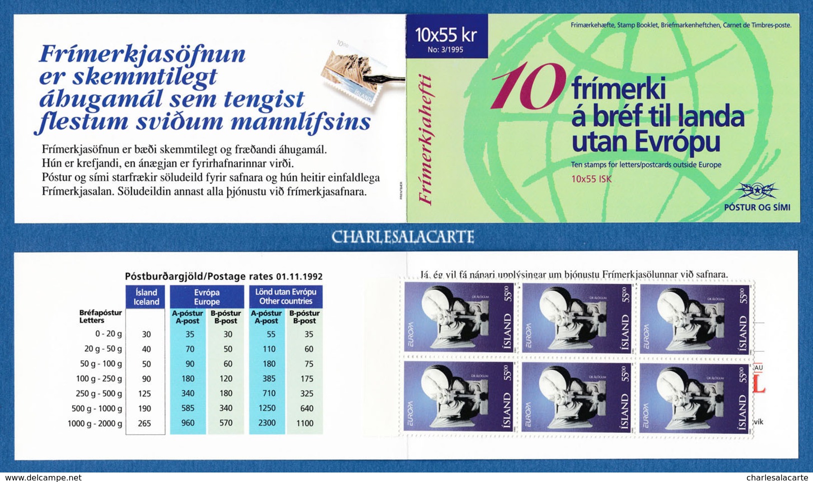 ISLAND ICELAND 1995  EUROPA PEACE & LIBERTY COMPLETE BOOKLET NEW UNUSED FACIT H 27 - Carnets