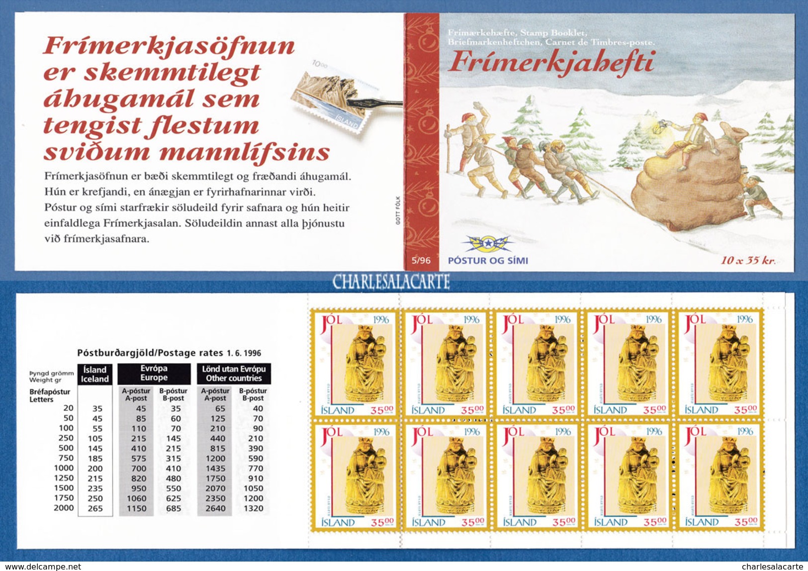 ISLAND ICELAND 1996  CHRISTMAS  COMPLETE BOOKLET NEW UNUSED FACIT H 35 - Markenheftchen