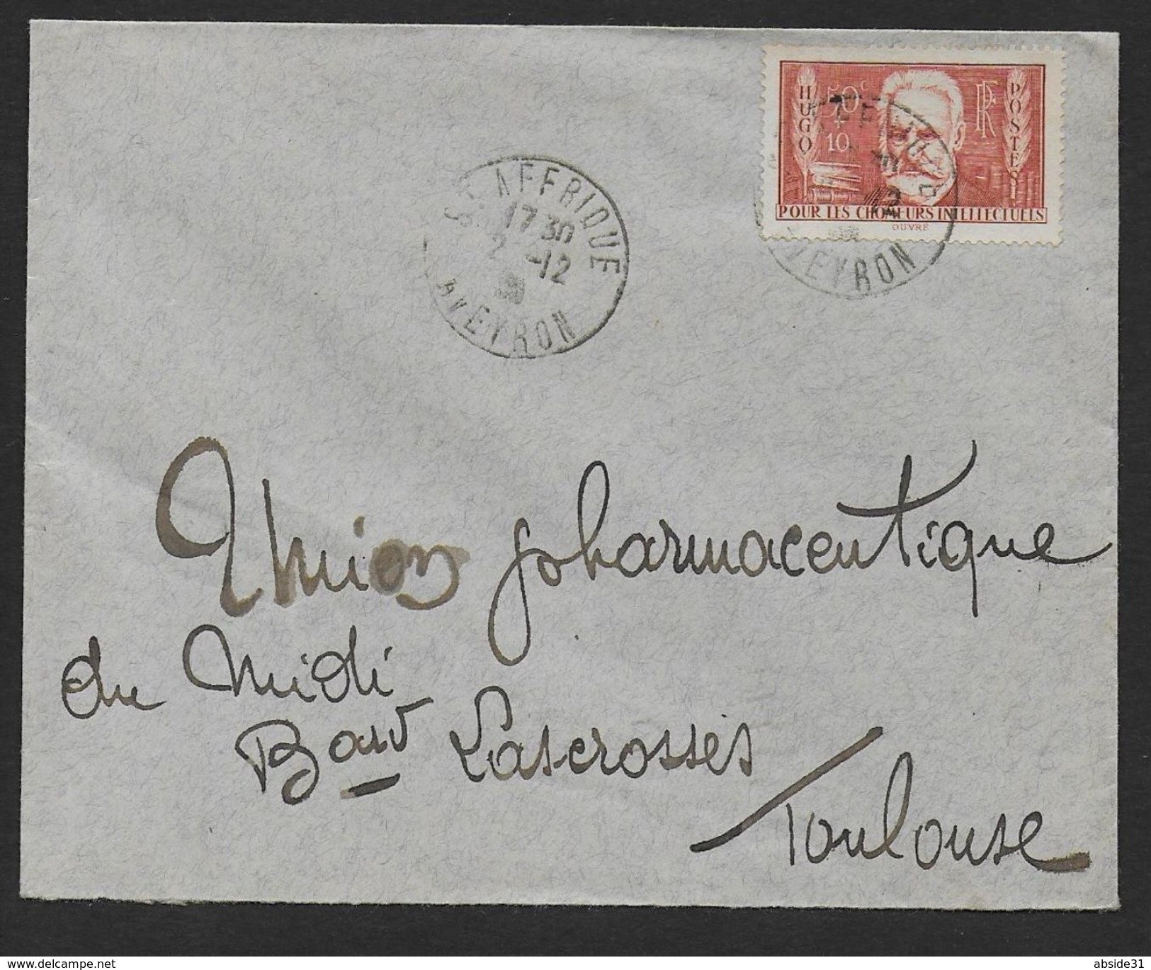 Victor Hugo  N° 332 Seul Sur Enveloppe - 1921-1960: Période Moderne